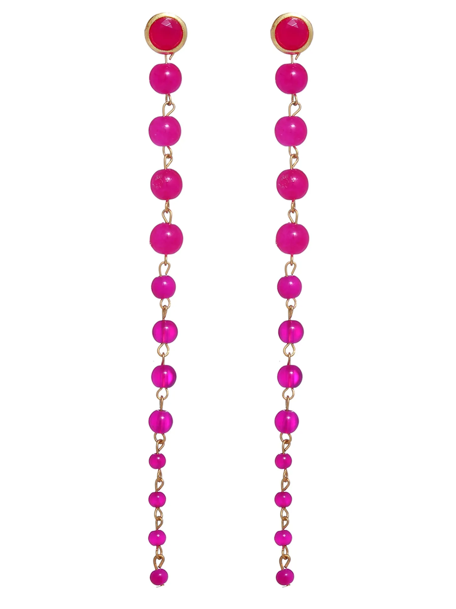 Pink Beads Long Dangler Earrings
