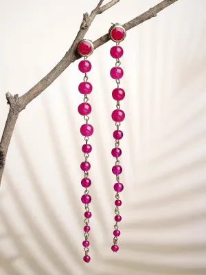 Pink Beads Long Dangler Earrings