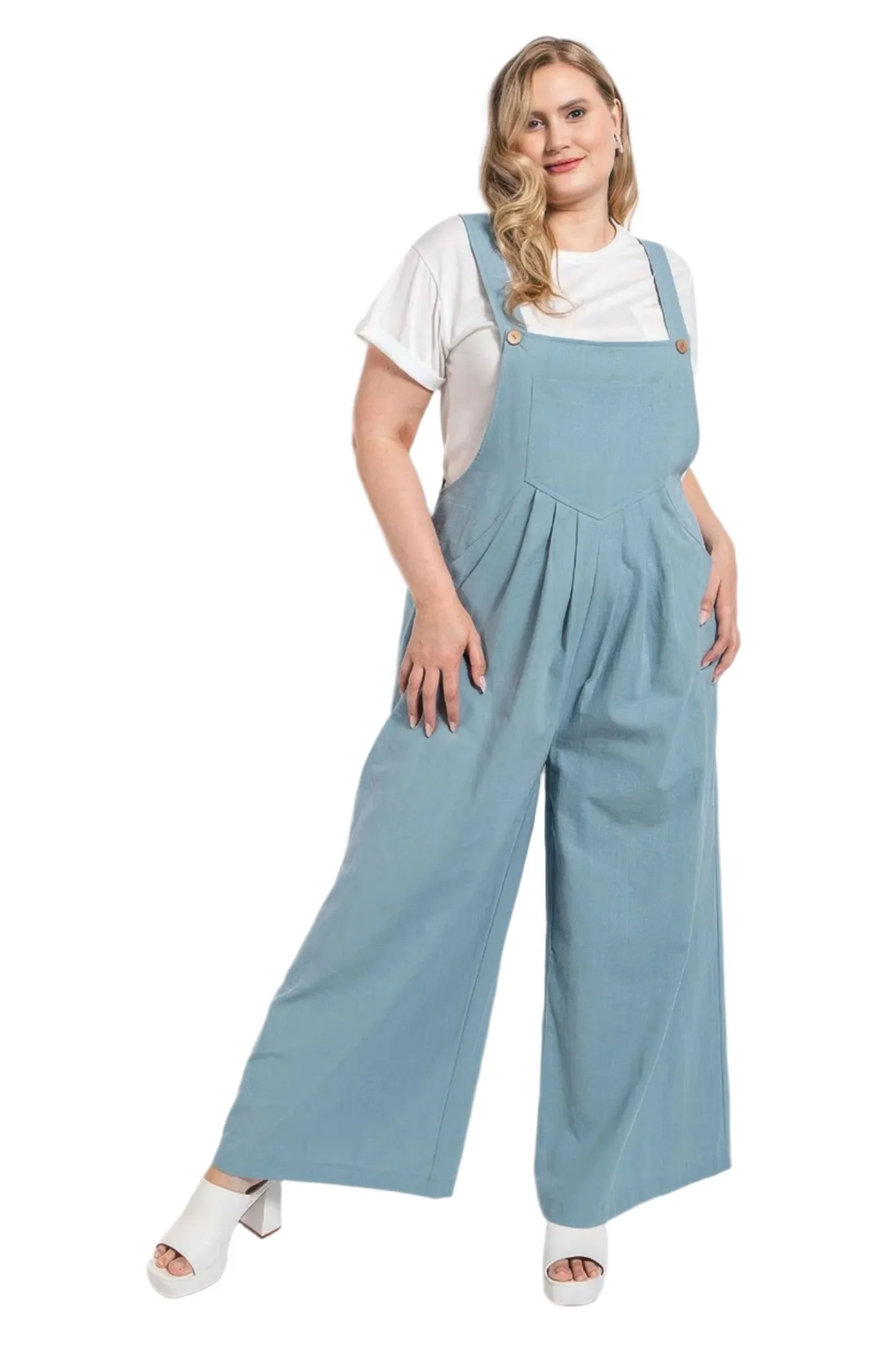 Pintuck Detail Overall with Side Pockets Light Denim