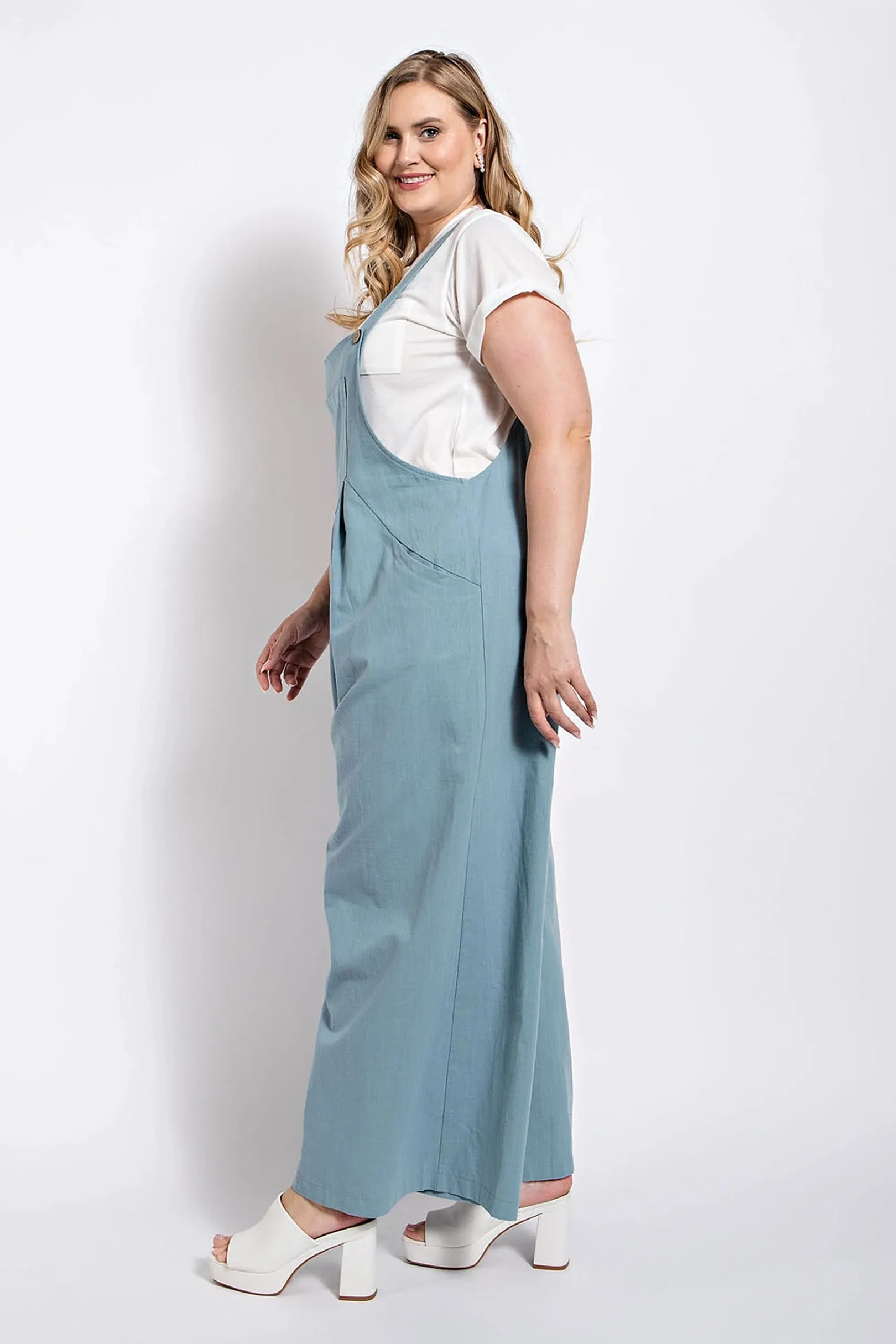 Pintuck Detail Overall with Side Pockets Light Denim