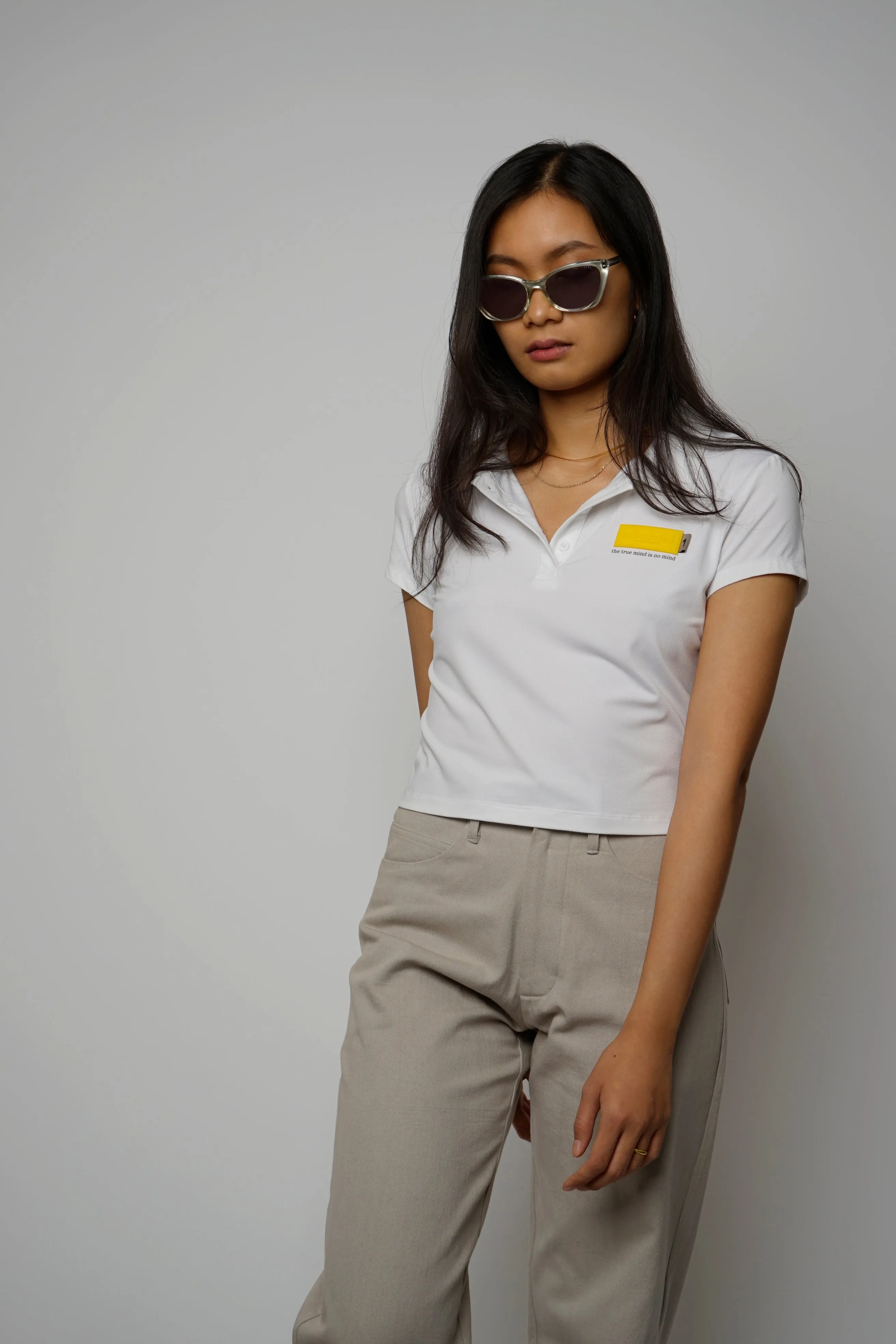 Po White Fitted Cropped Polo