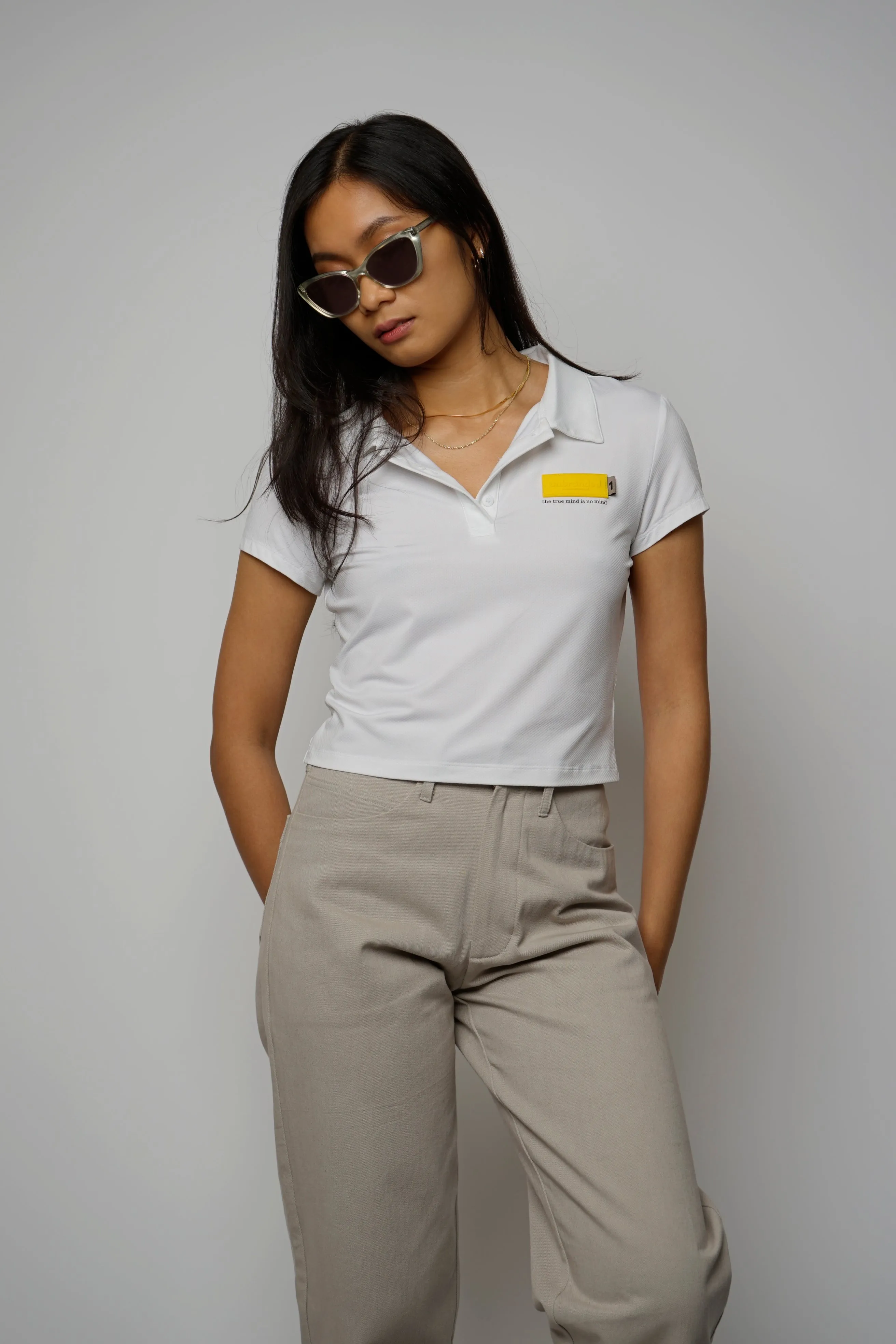 Po White Fitted Cropped Polo