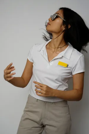 Po White Fitted Cropped Polo