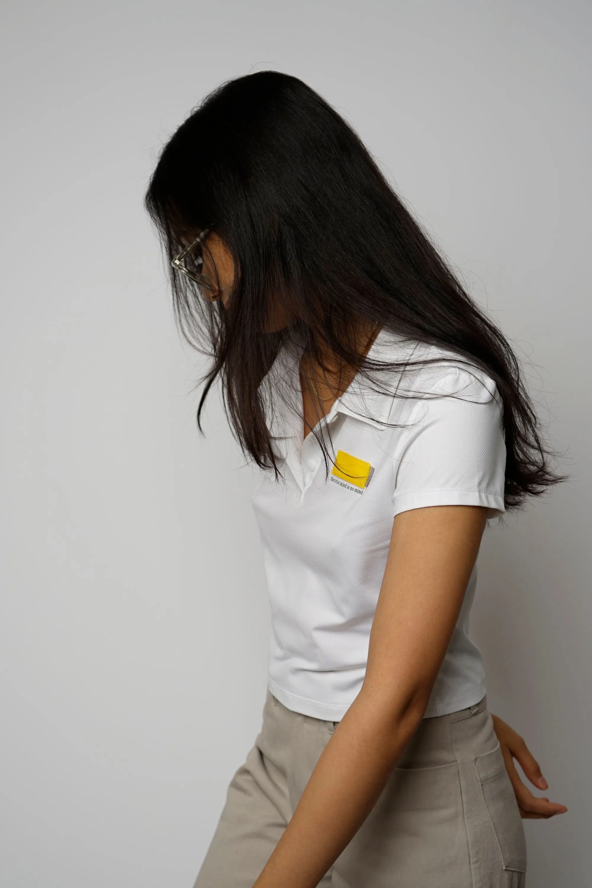 Po White Fitted Cropped Polo