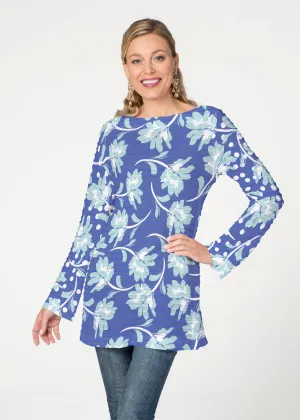 Polka Dot Floral Navy (7916) ~ Banded Boatneck Tunic