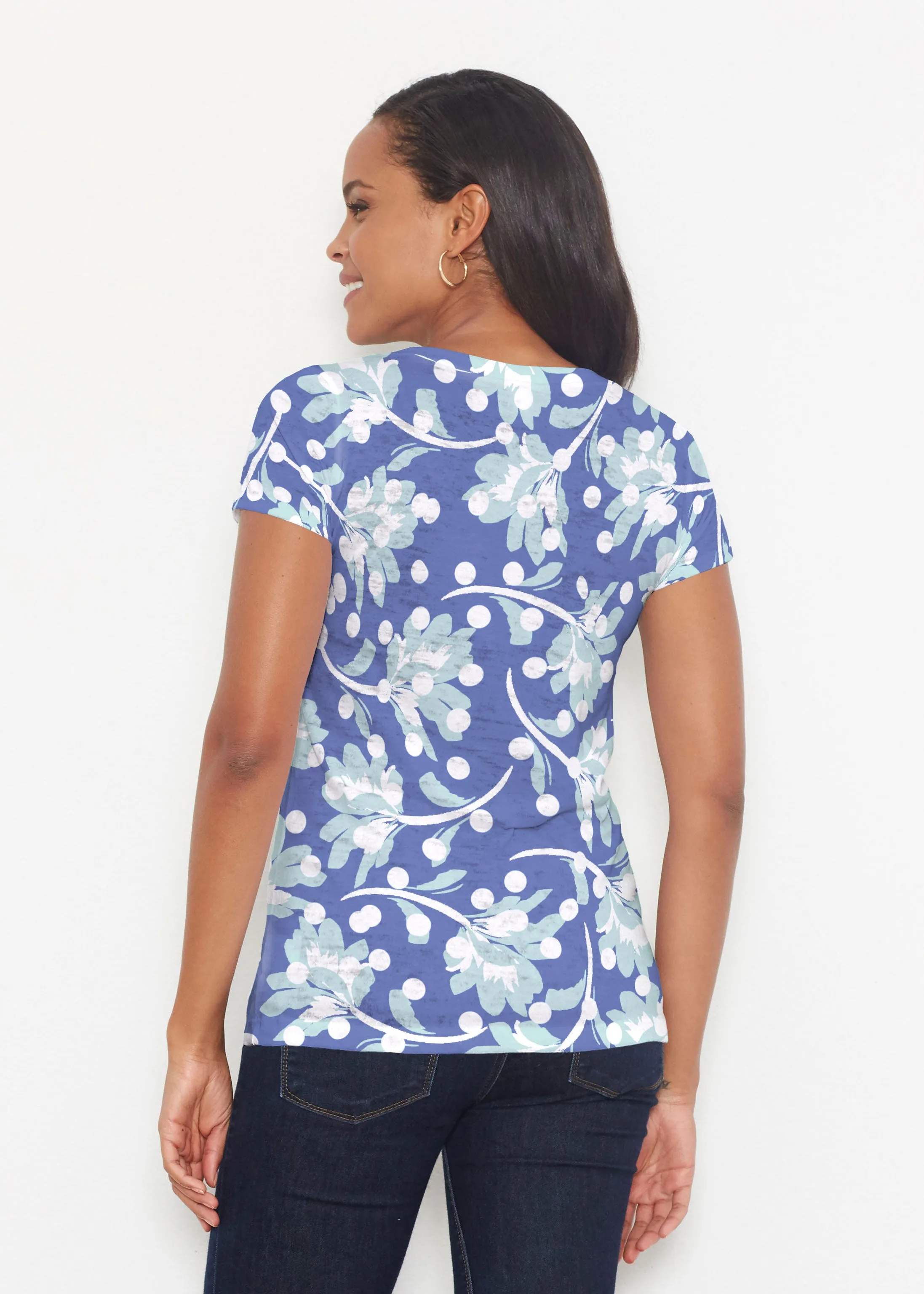 Polka Dot Floral Navy (7916) ~ Short Sleeve Scoop Shirt