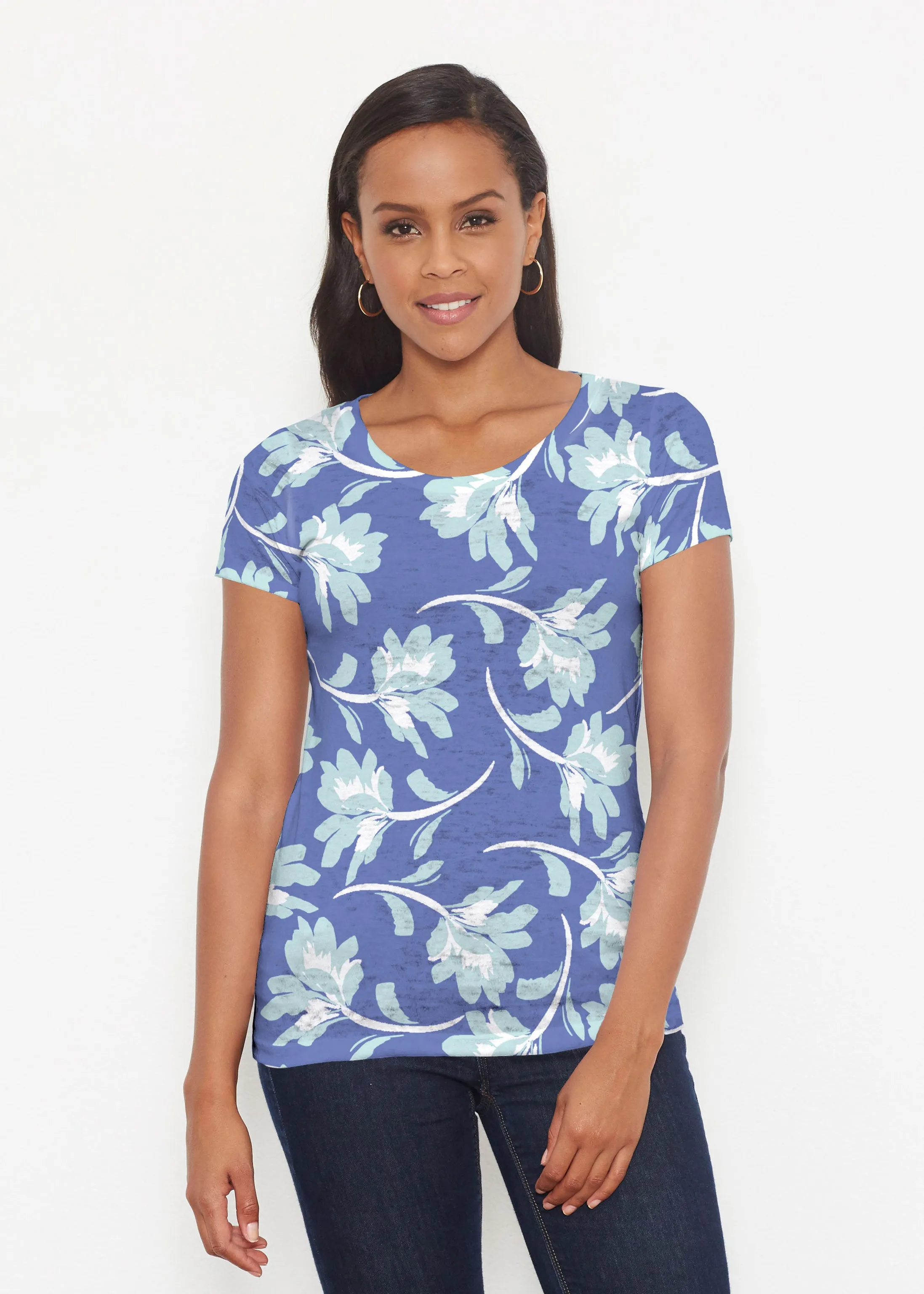 Polka Dot Floral Navy (7916) ~ Short Sleeve Scoop Shirt