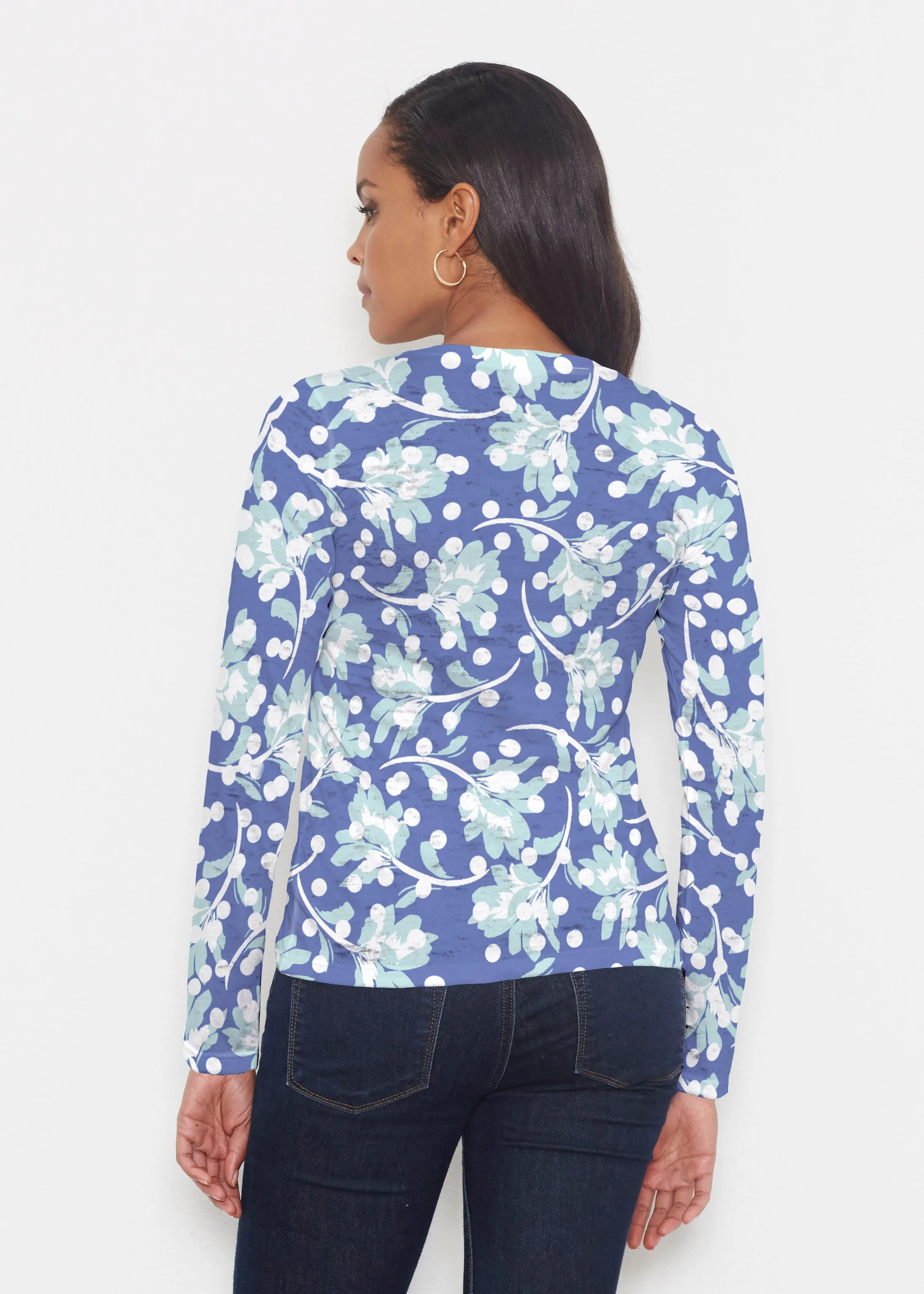 Polka Dot Floral Navy (7916) ~ Signature Long Sleeve Crew Shirt