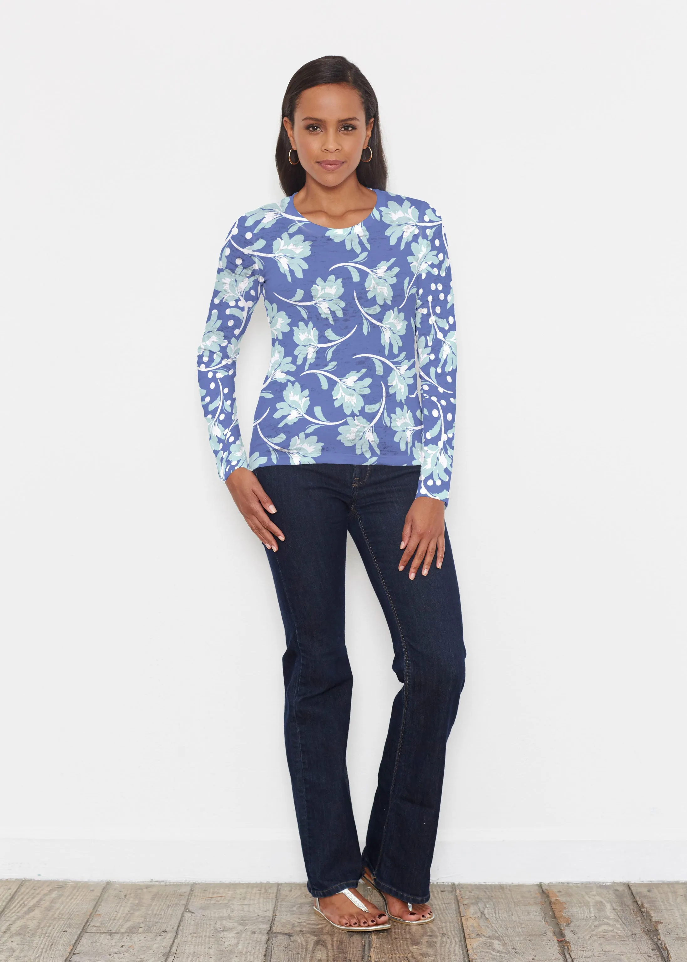 Polka Dot Floral Navy (7916) ~ Signature Long Sleeve Crew Shirt