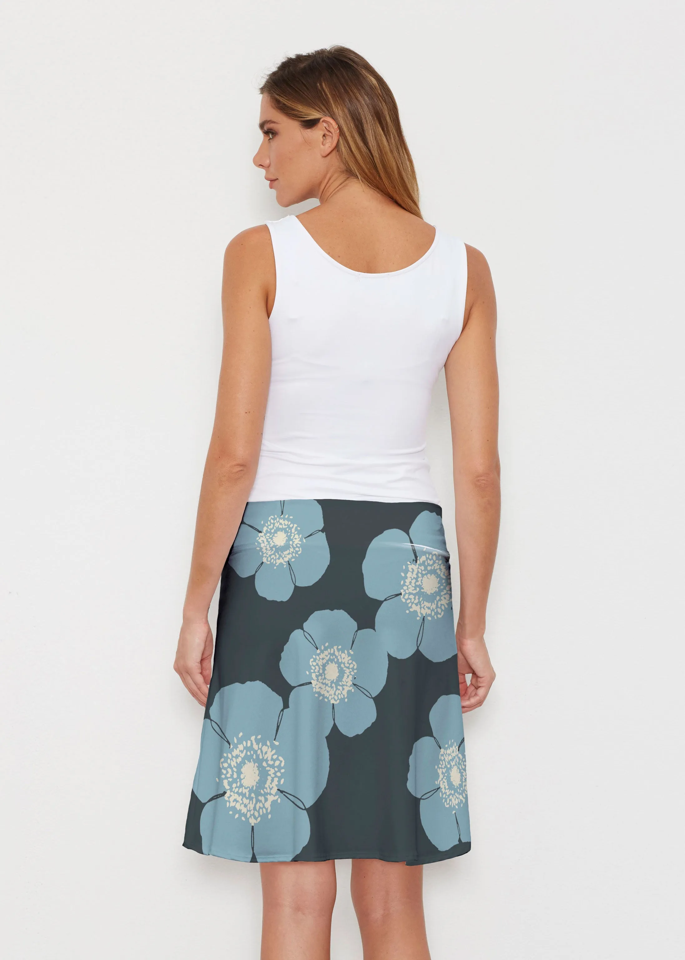 Poppy SteelBlue-Grey (7066) ~ Silky Brenda Skirt 21 inch