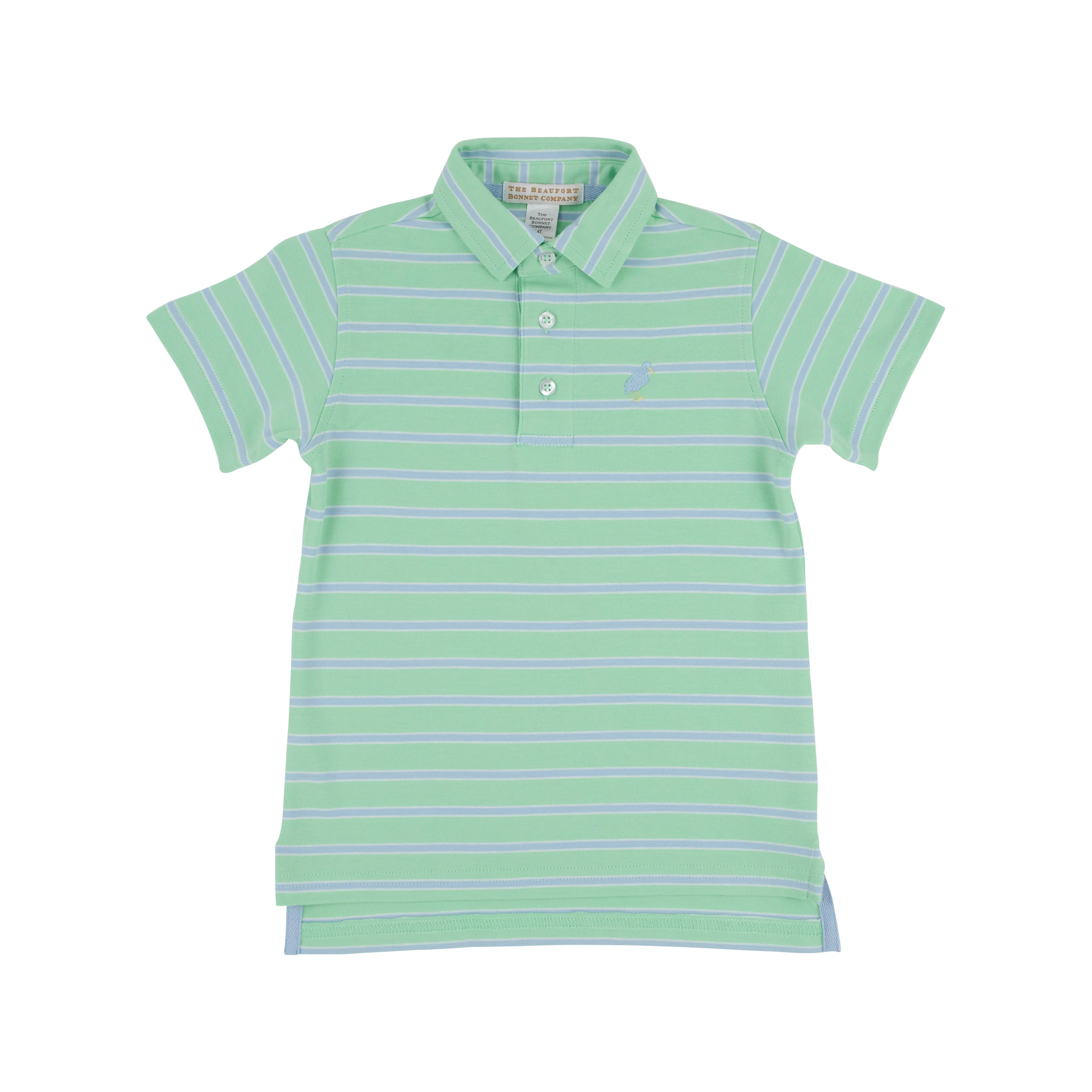 Prim & Proper Polo & Onesie - Grace Bay Green, Beale Street Blue, & Worth Avenue White Stripe with Beale Street Blue Stork