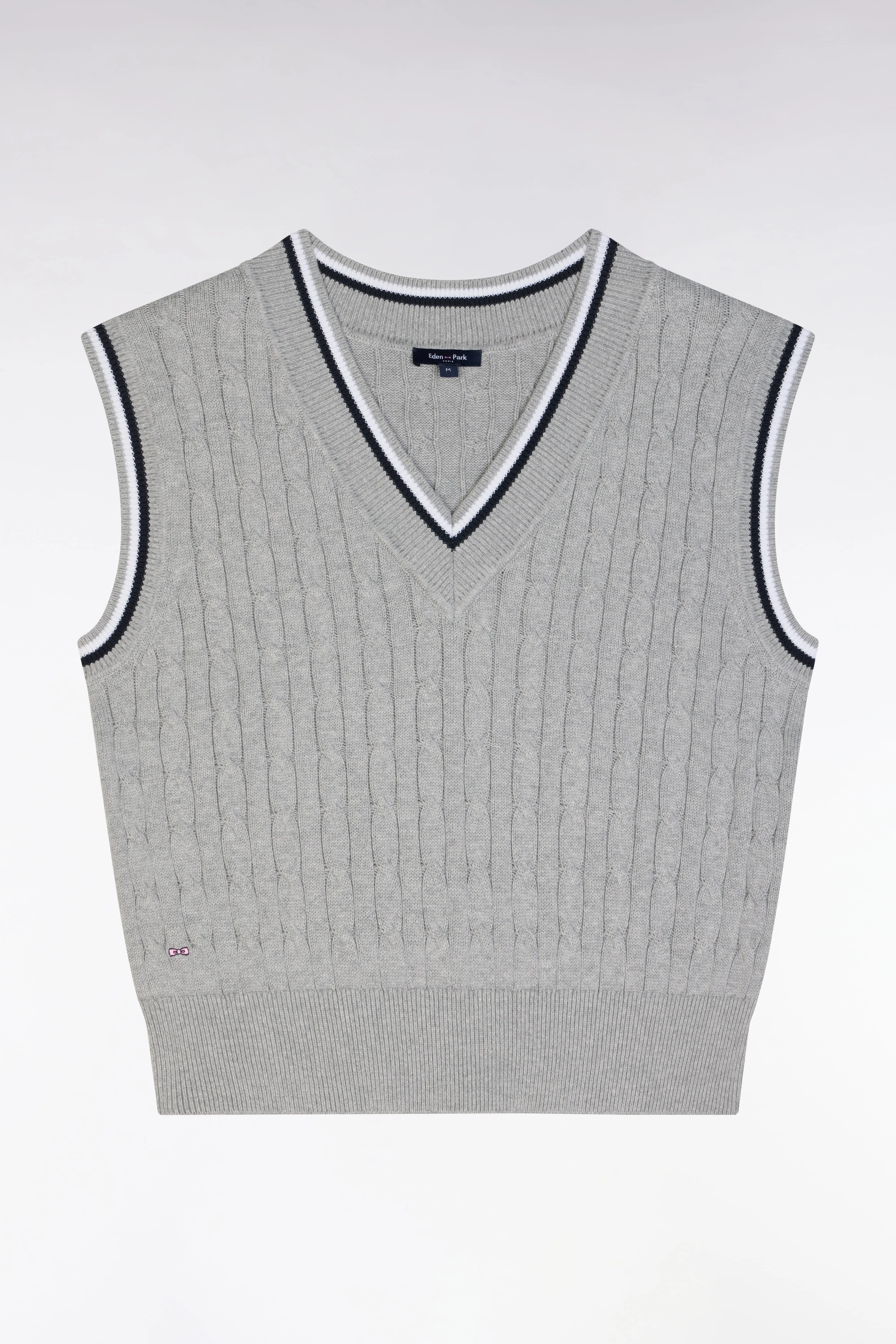 Pull sans manches en coton torsadé gris coupe décontractée