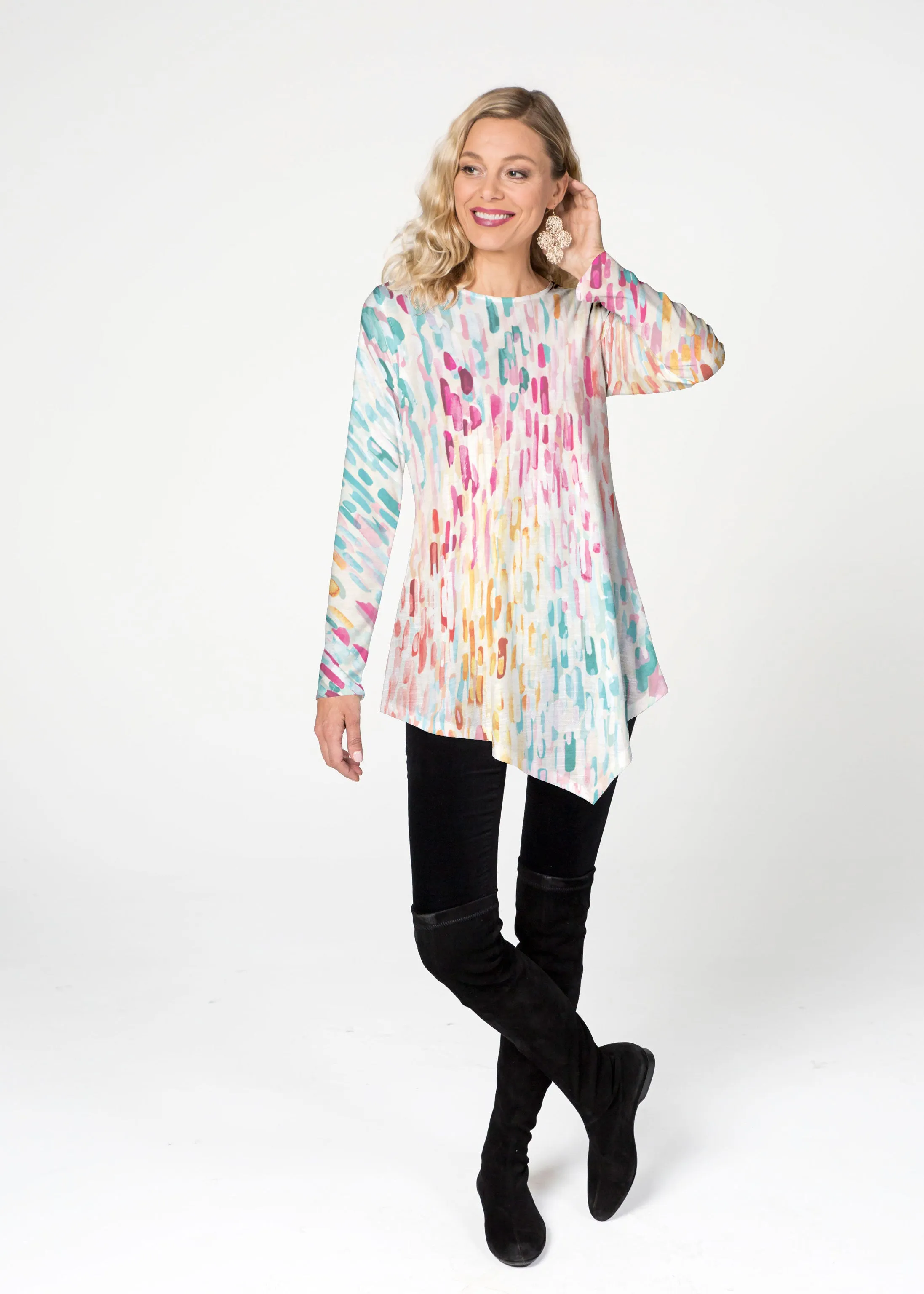 Rainbow Rain (16227) ~ Asymmetrical French Terry Tunic