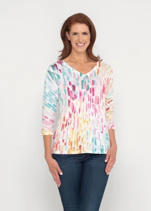 Rainbow Rain (16227) ~ Signature 3/4 Sleeve V-Neck Top