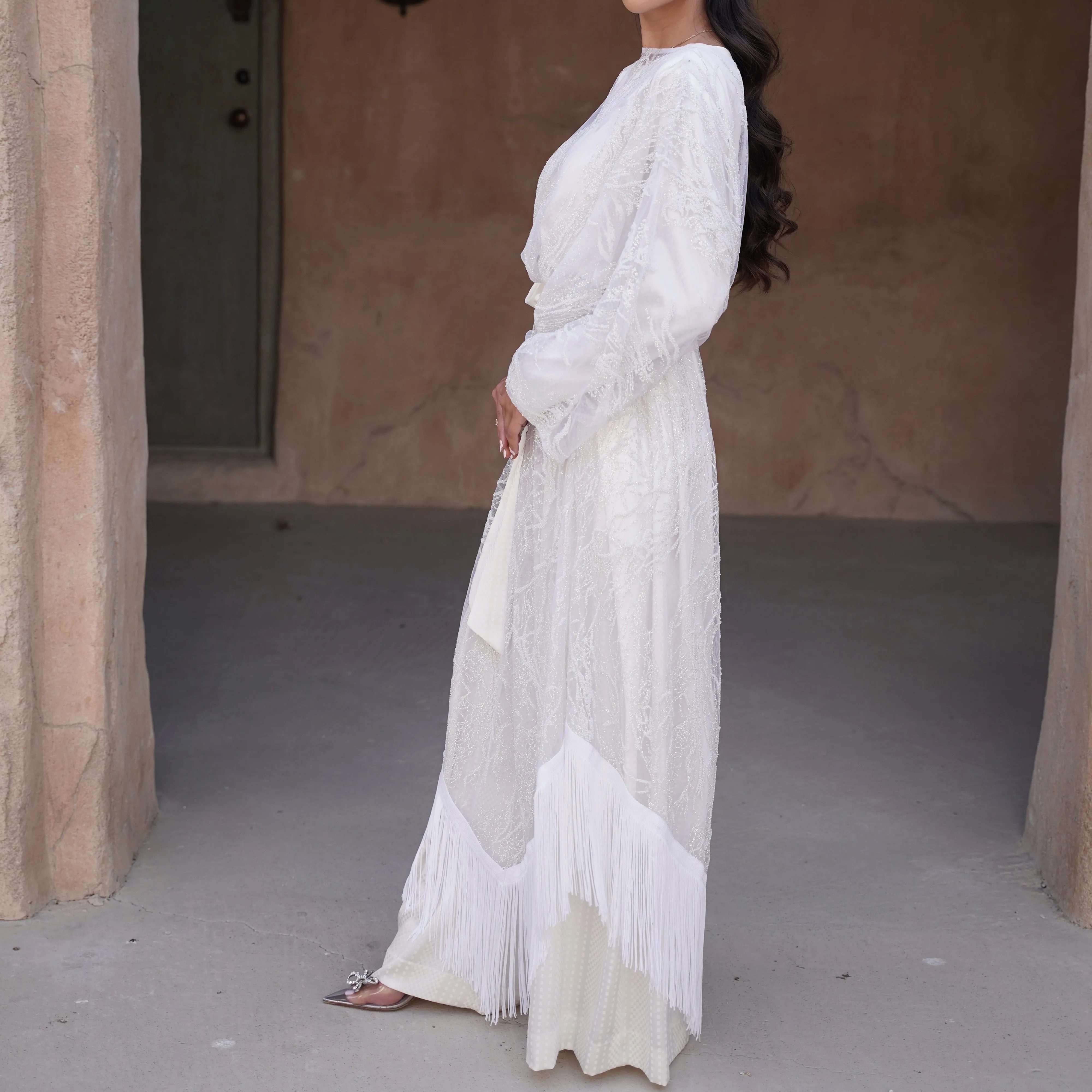 RAM21 SELINA OFF WHITE TULLE & BEADS SATIN JUMPSUIT