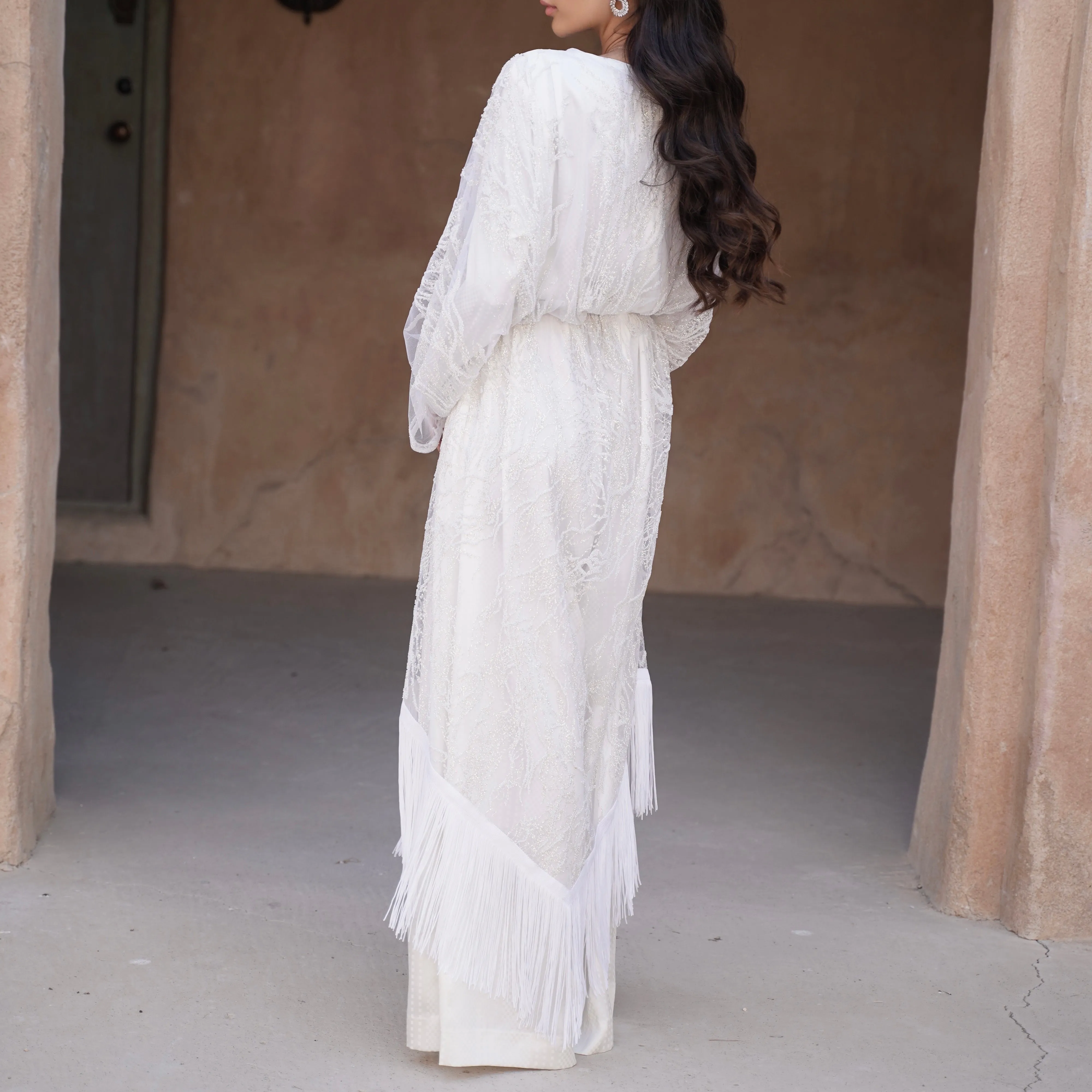 RAM21 SELINA OFF WHITE TULLE & BEADS SATIN JUMPSUIT