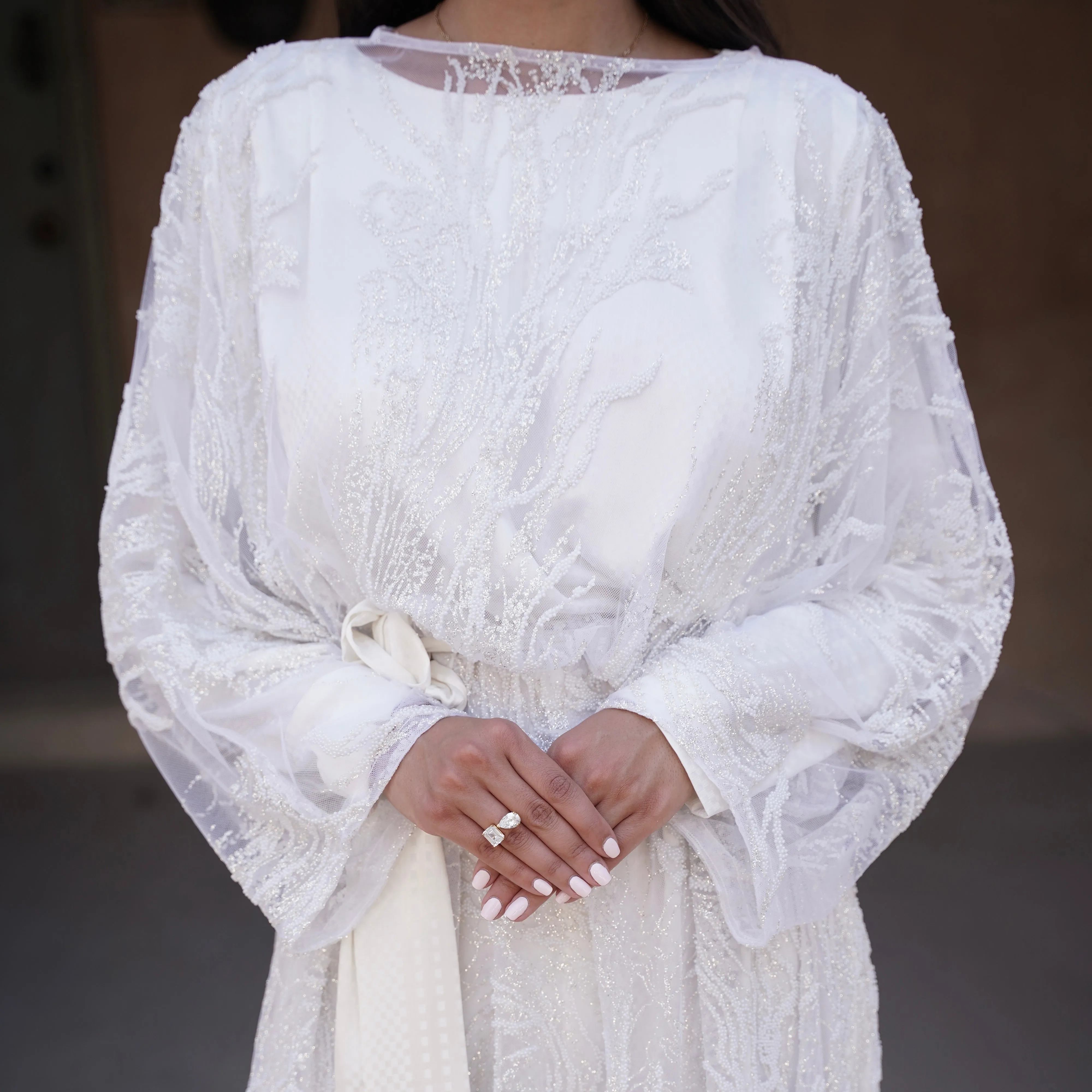 RAM21 SELINA OFF WHITE TULLE & BEADS SATIN JUMPSUIT