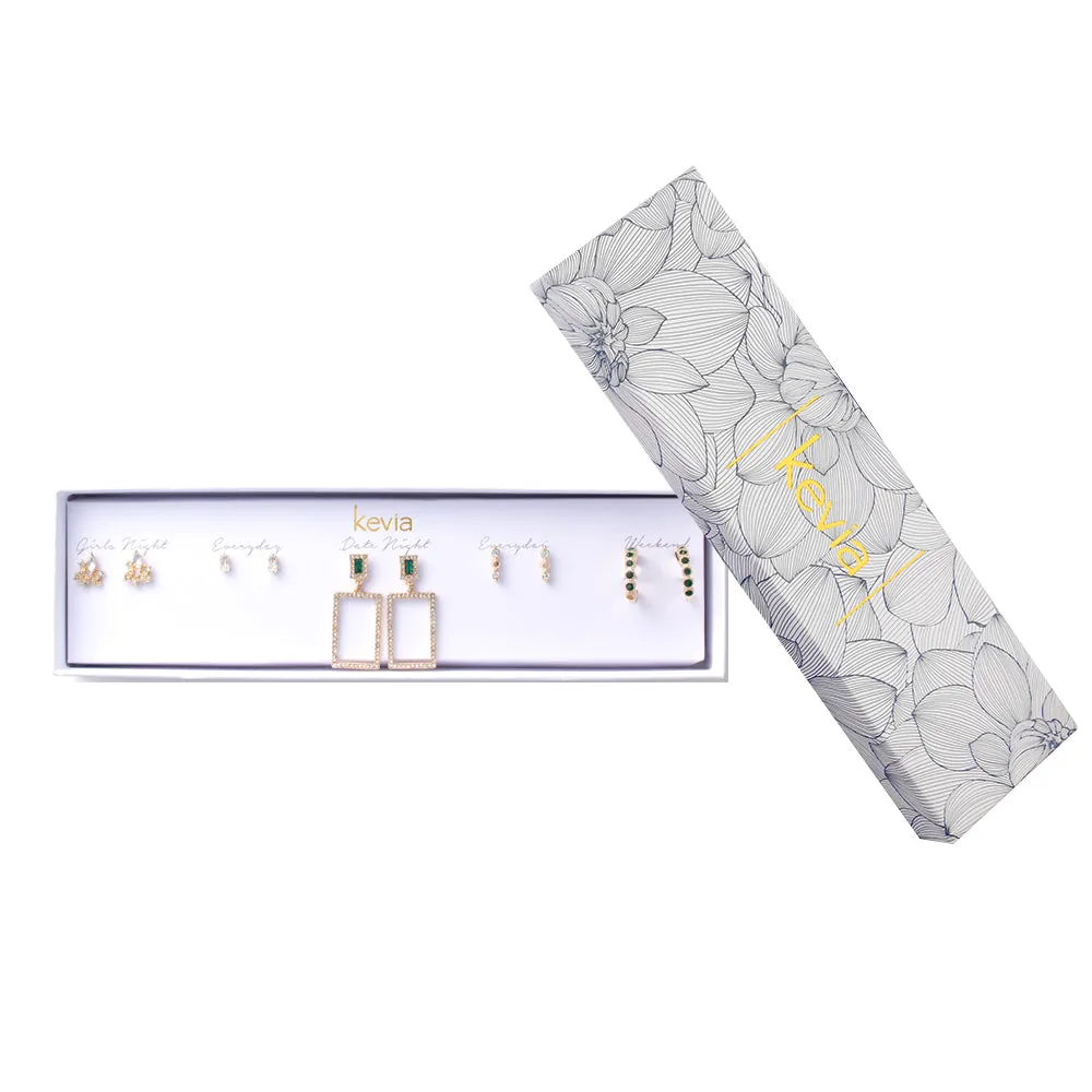Rectangle Pave Drop Earring Set