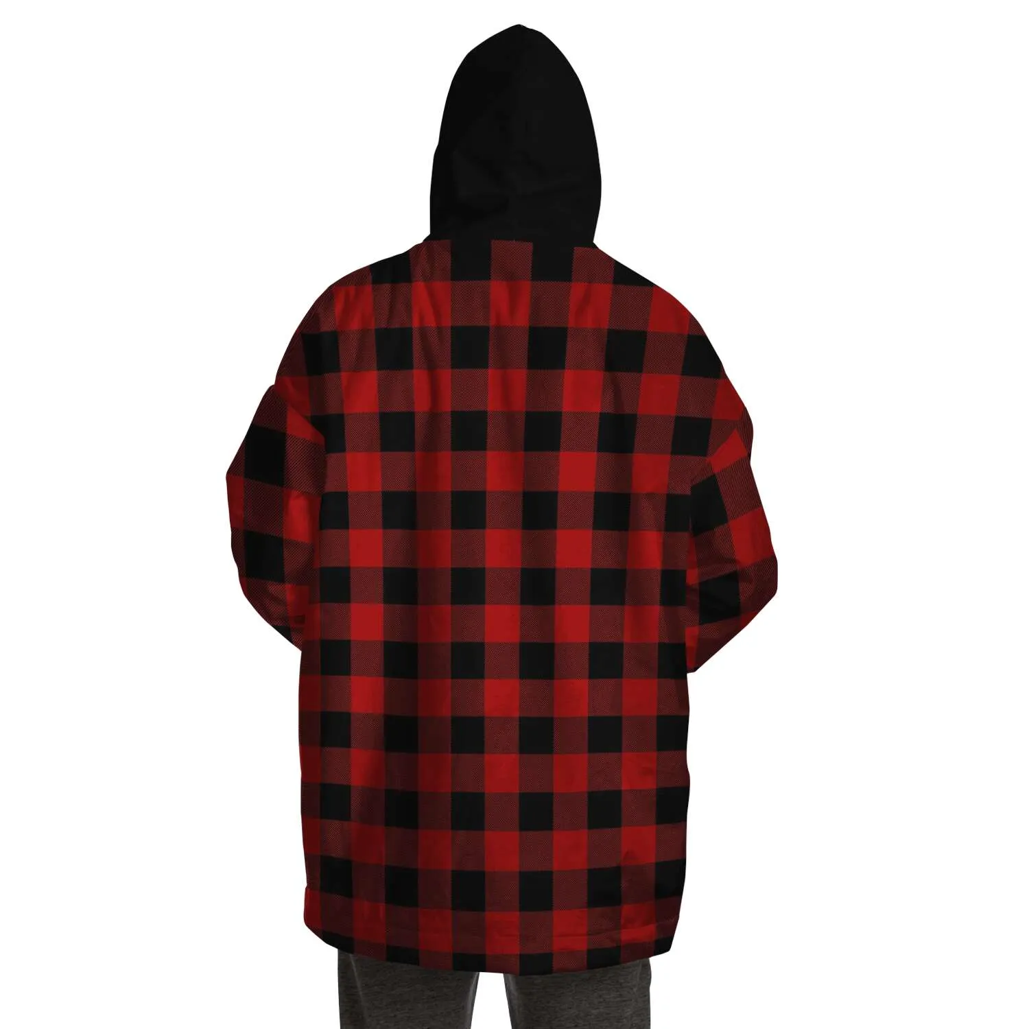 Red and Black Buffalo Plaid Snug Hoodie Wearable Blanket