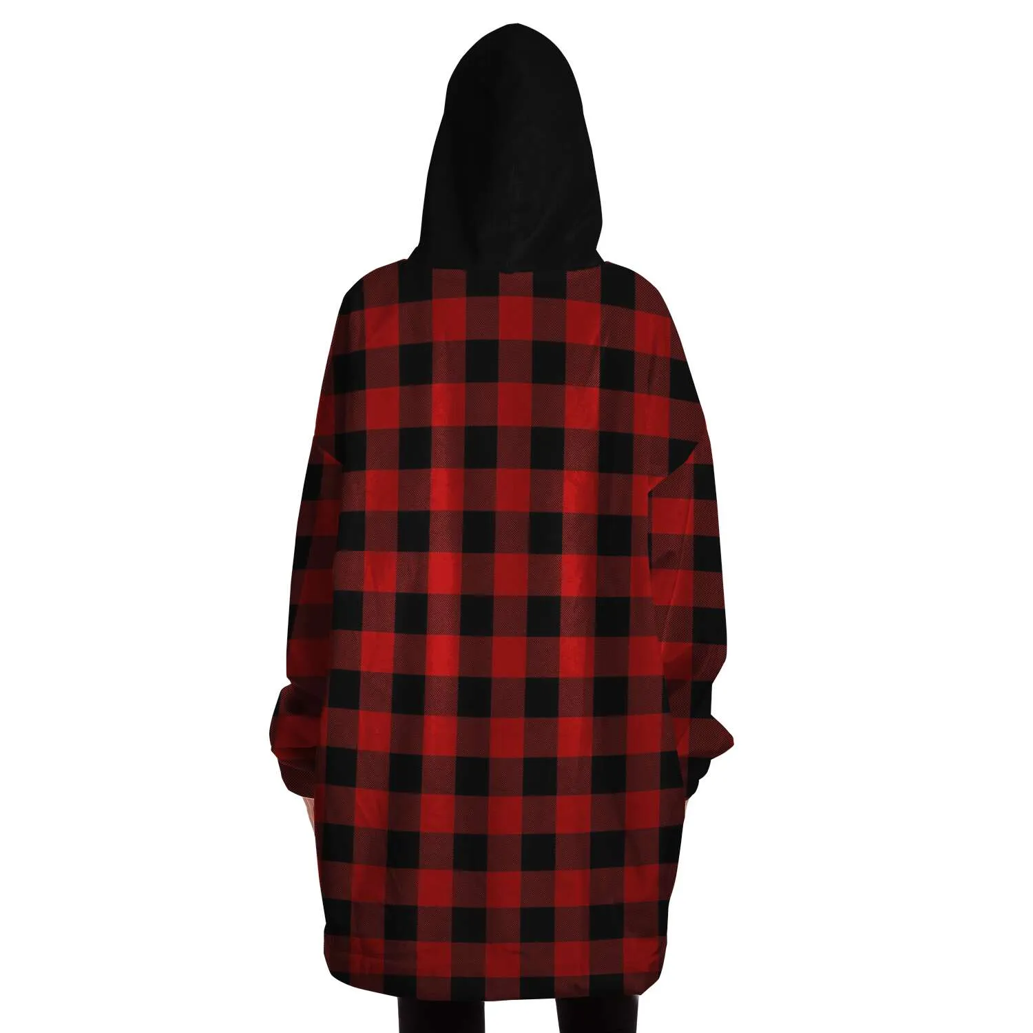 Red and Black Buffalo Plaid Snug Hoodie Wearable Blanket