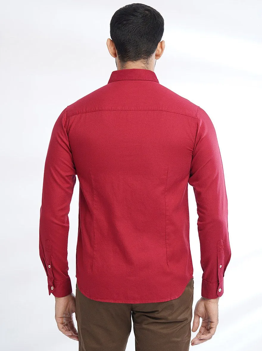 Red Solid Slim Fit Casual Shirt | Greenfibre
