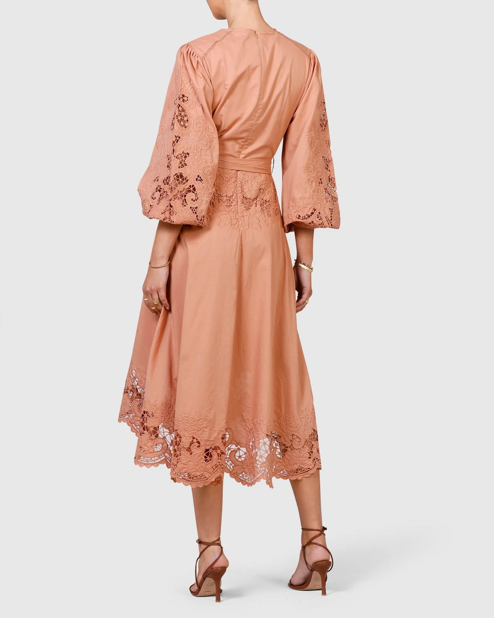 Renaissance Embroidery Midi Dress - French Rose