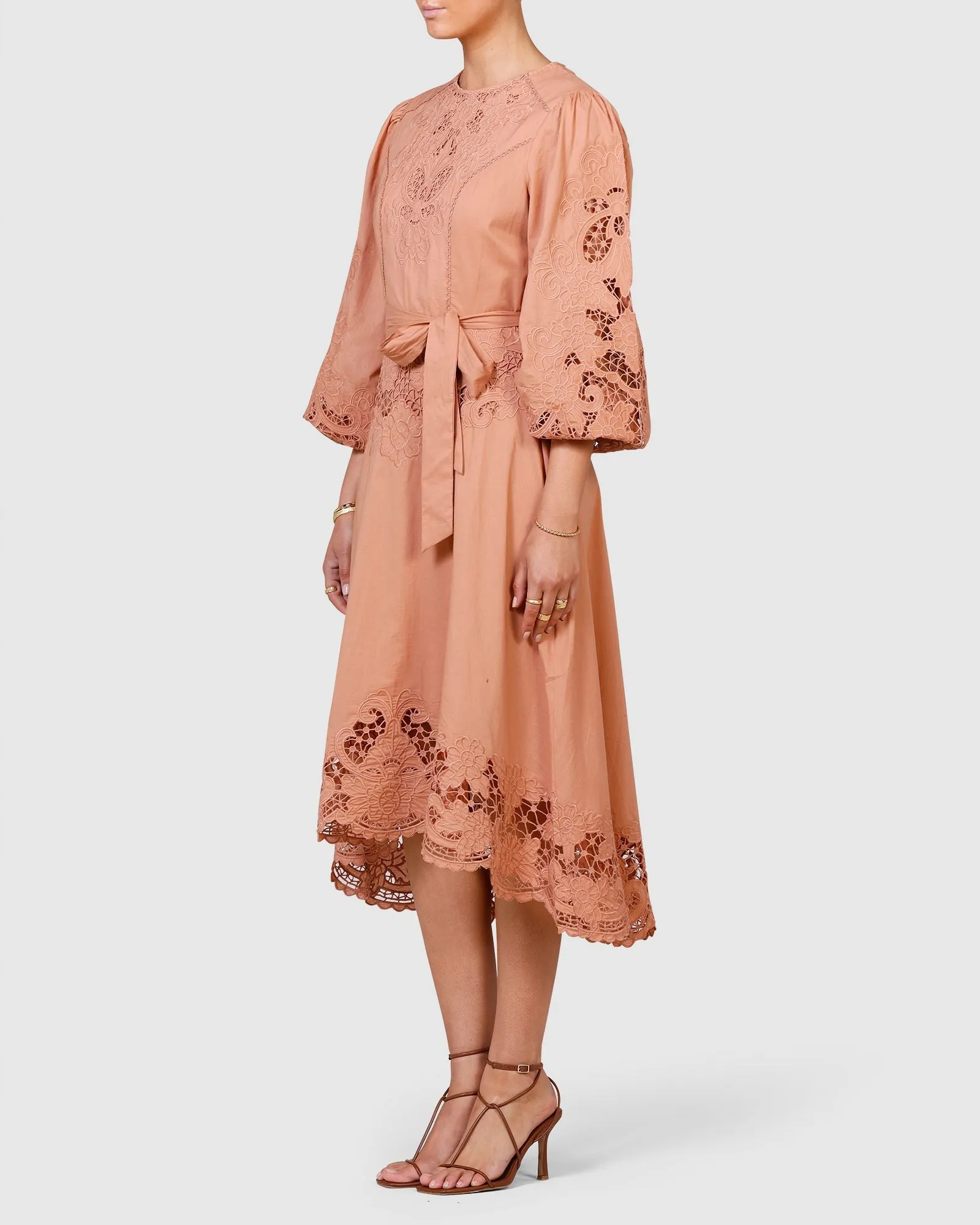 Renaissance Embroidery Midi Dress - French Rose