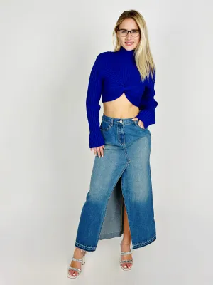 Royal Blue Mock Neck Knit Top