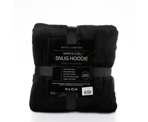 Royal Comfort Snug Hoodie Nightwear Super Soft Reversible Coral Fleece 750GSM One Size Black