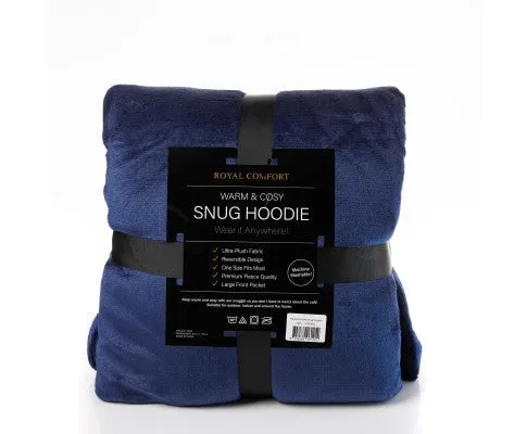Royal Comfort Snug Hoodie Nightwear Super Soft Reversible Coral Fleece 750GSM One Size Navy