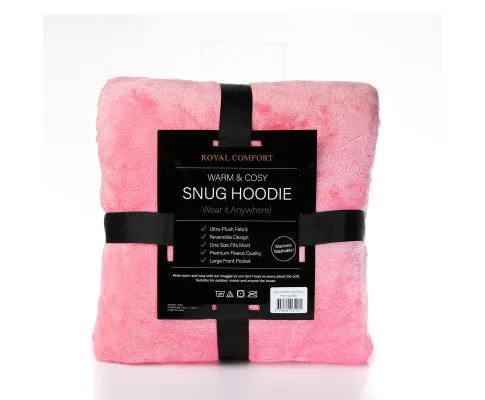 Royal Comfort Snug Hoodie Nightwear Super Soft Reversible Coral Fleece 750GSM One Size Pink