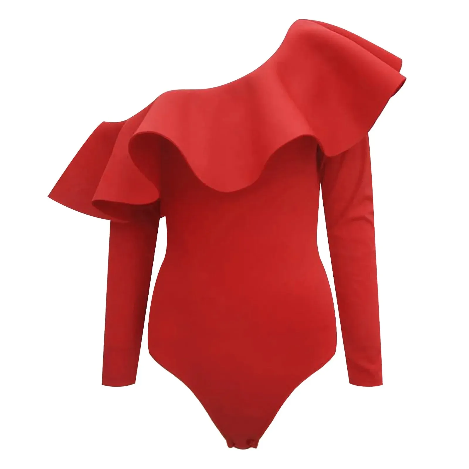 Ruffle Solid Color Long Sleeve Jumpsuit Casual Slim One Shoulder Playsuits Plus Size Jumpsuits For Women Summer Casual Rompers