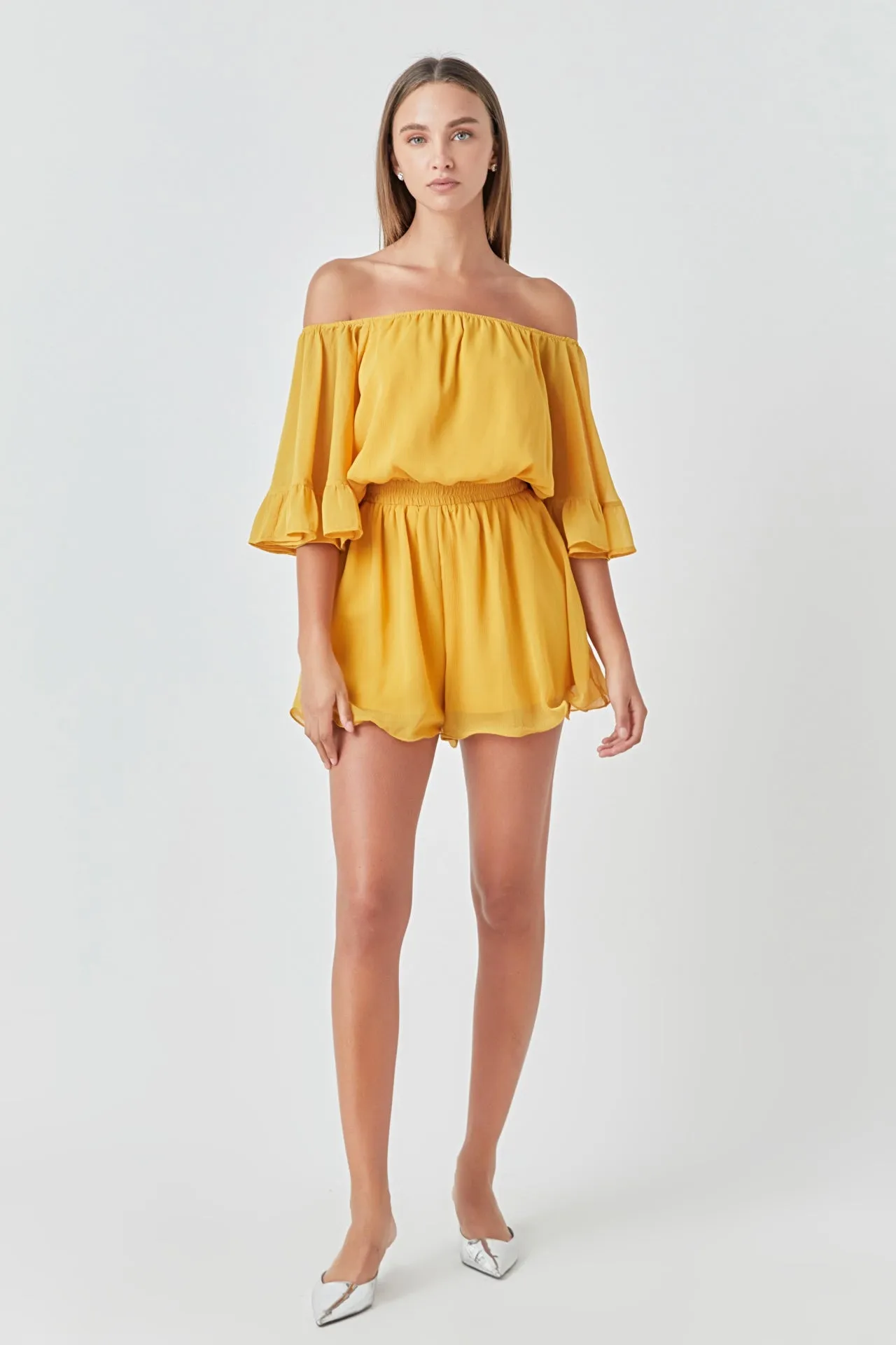 Ruffled Sleeve Romper
