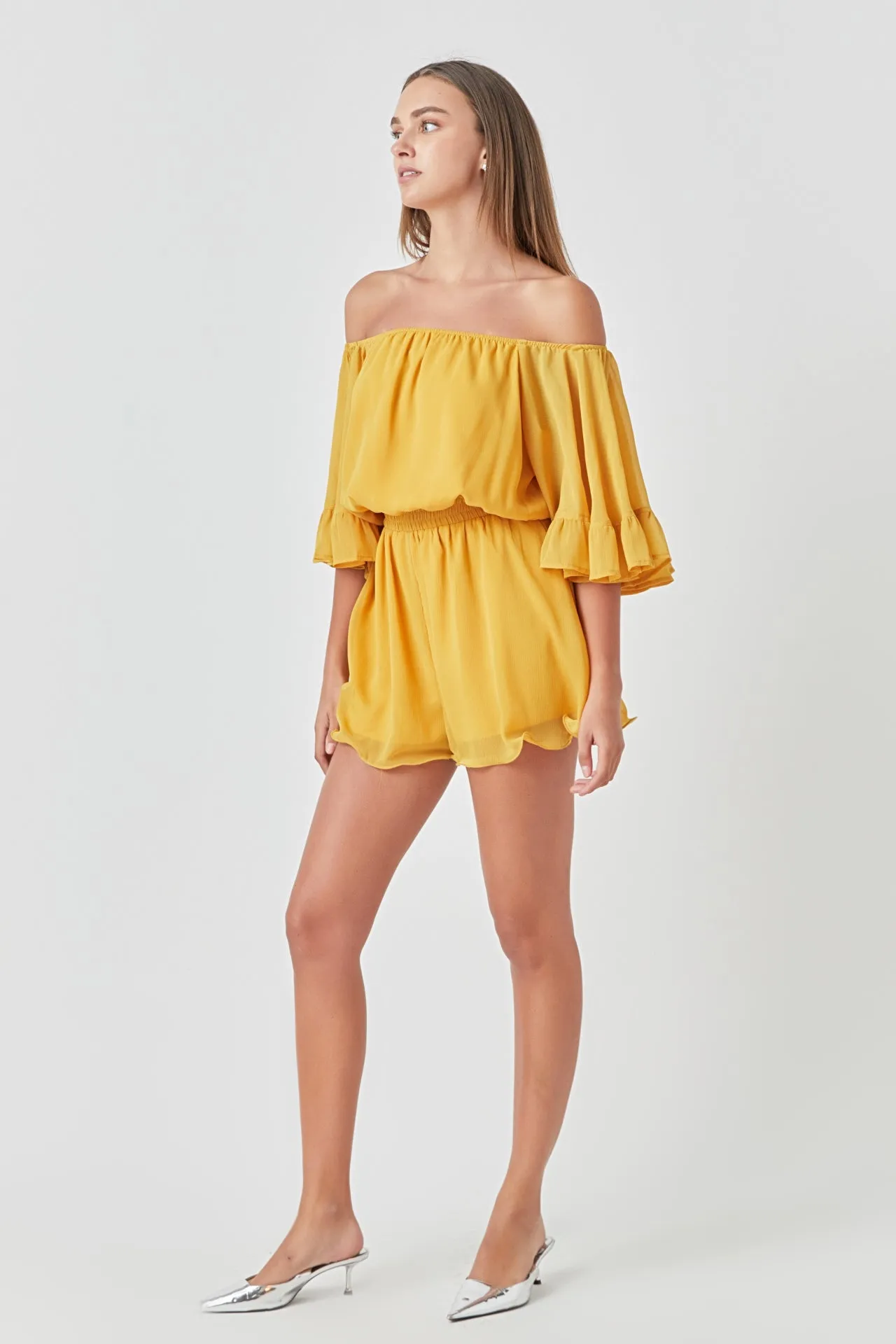 Ruffled Sleeve Romper