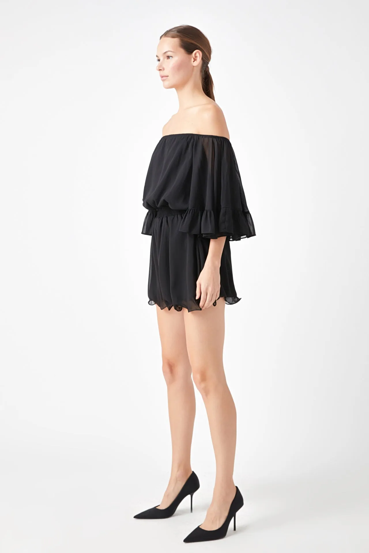 Ruffled Sleeve Romper