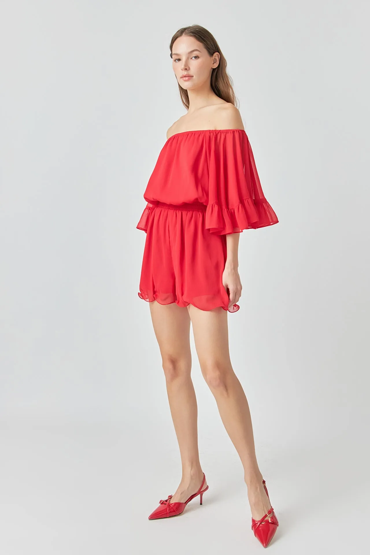 Ruffled Sleeve Romper