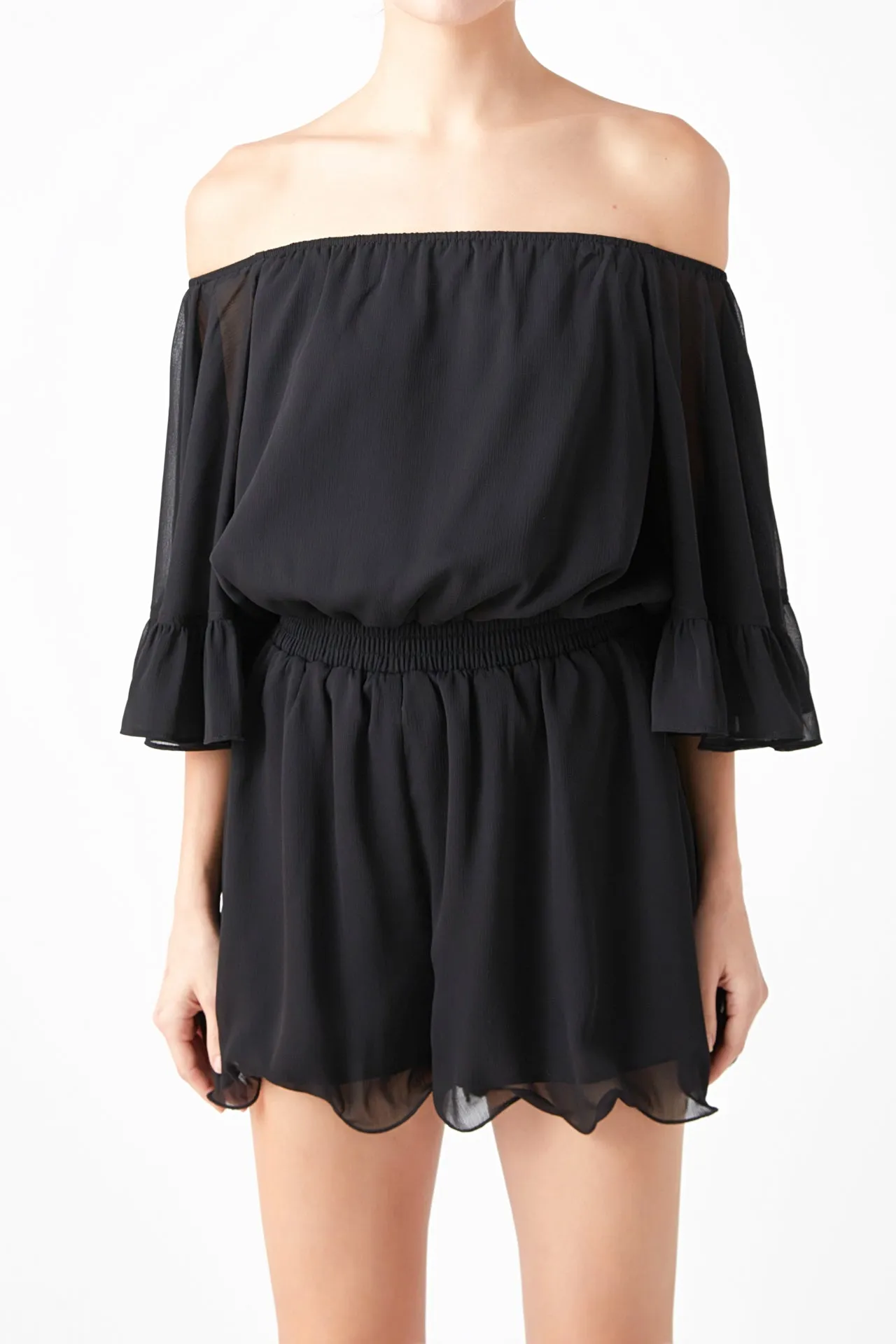 Ruffled Sleeve Romper