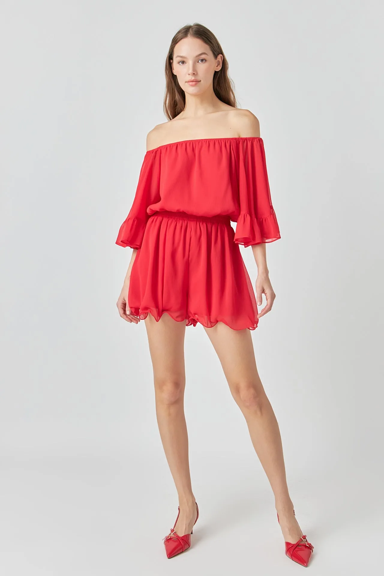 Ruffled Sleeve Romper