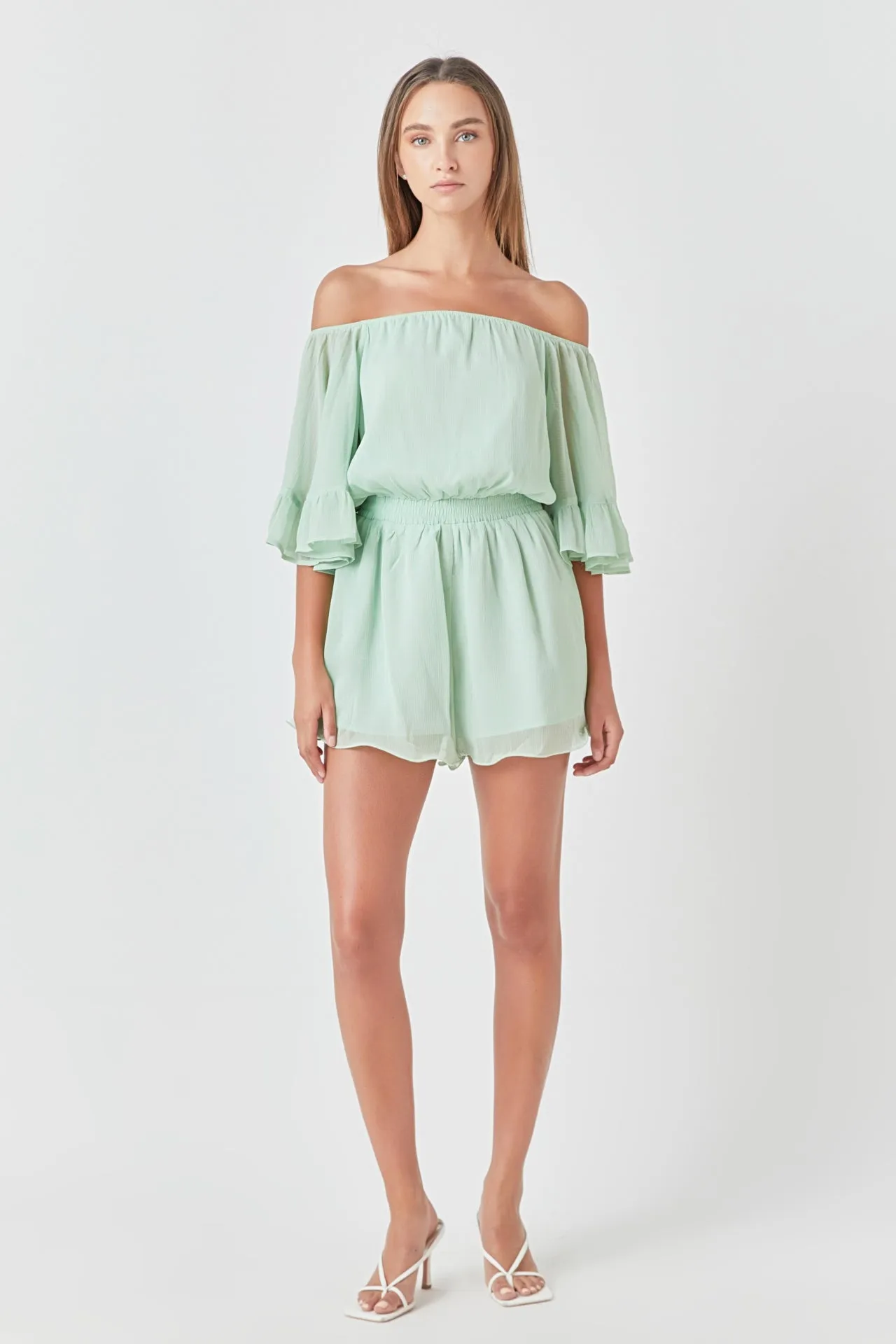 Ruffled Sleeve Romper