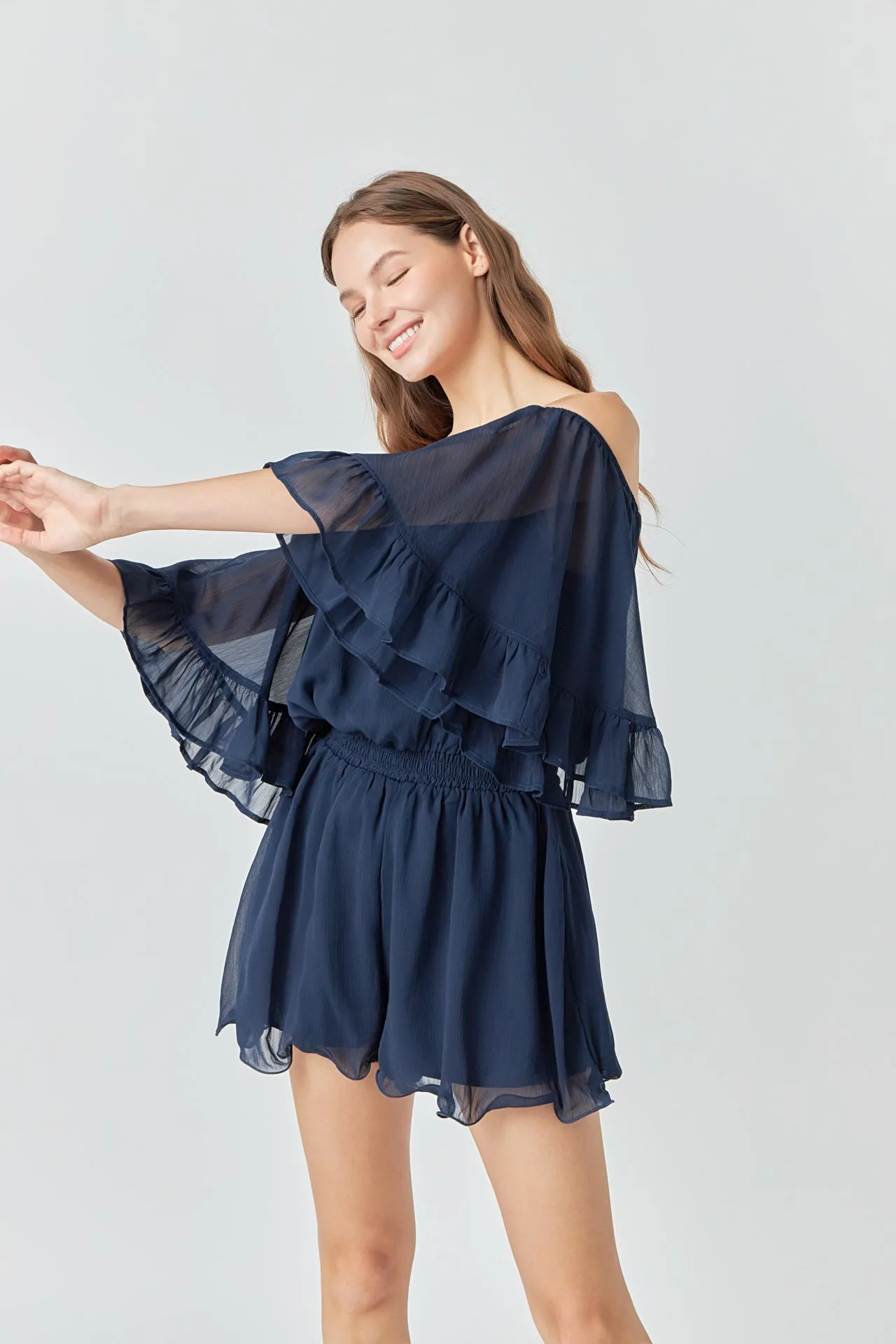 Ruffled Sleeve Romper