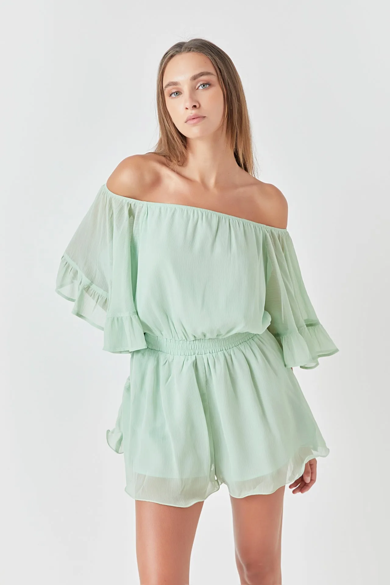 Ruffled Sleeve Romper