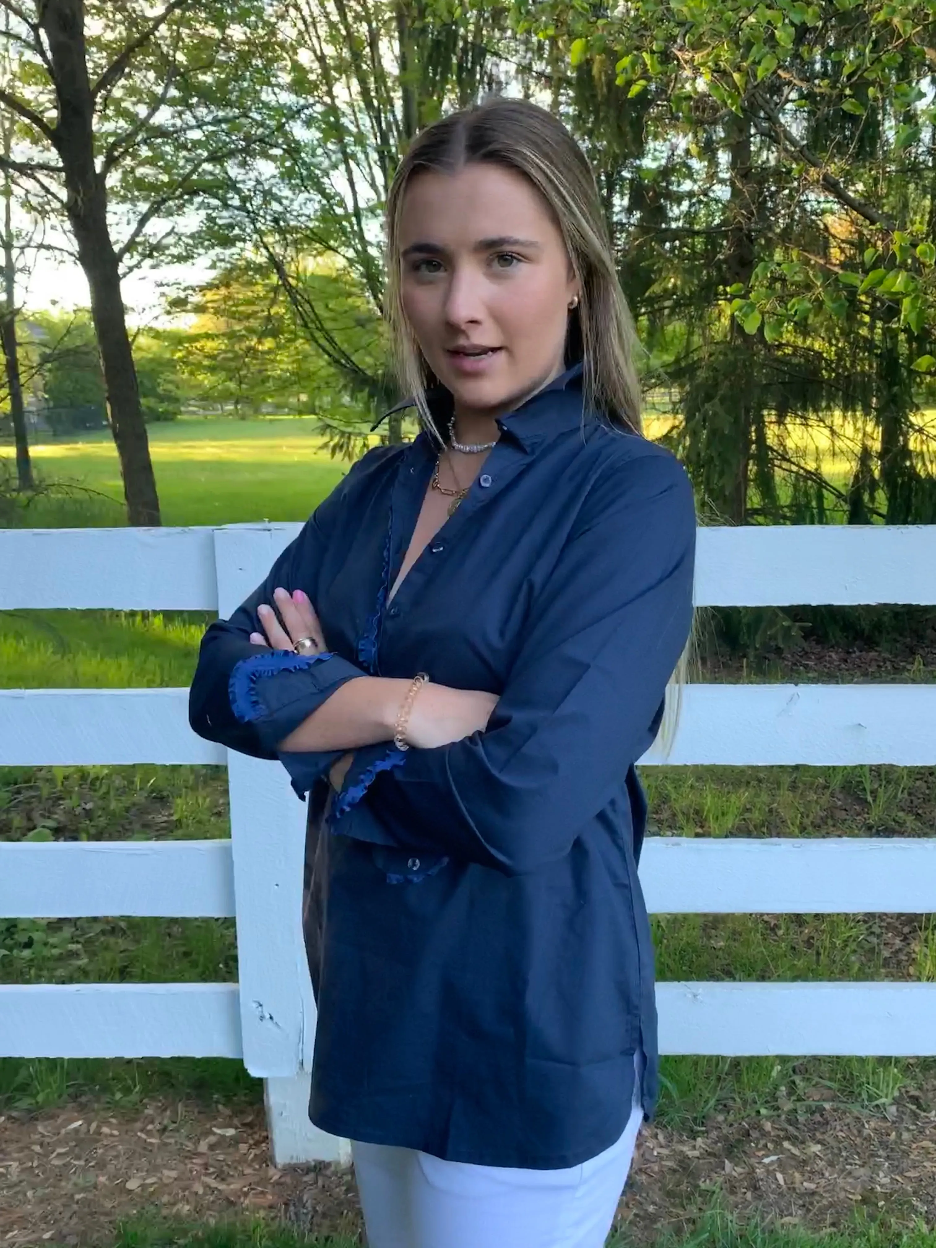SALE - L & XL ONLY - Sandy Popover Ruffle Ribbon Tunic (TP05) *FINAL SALE*