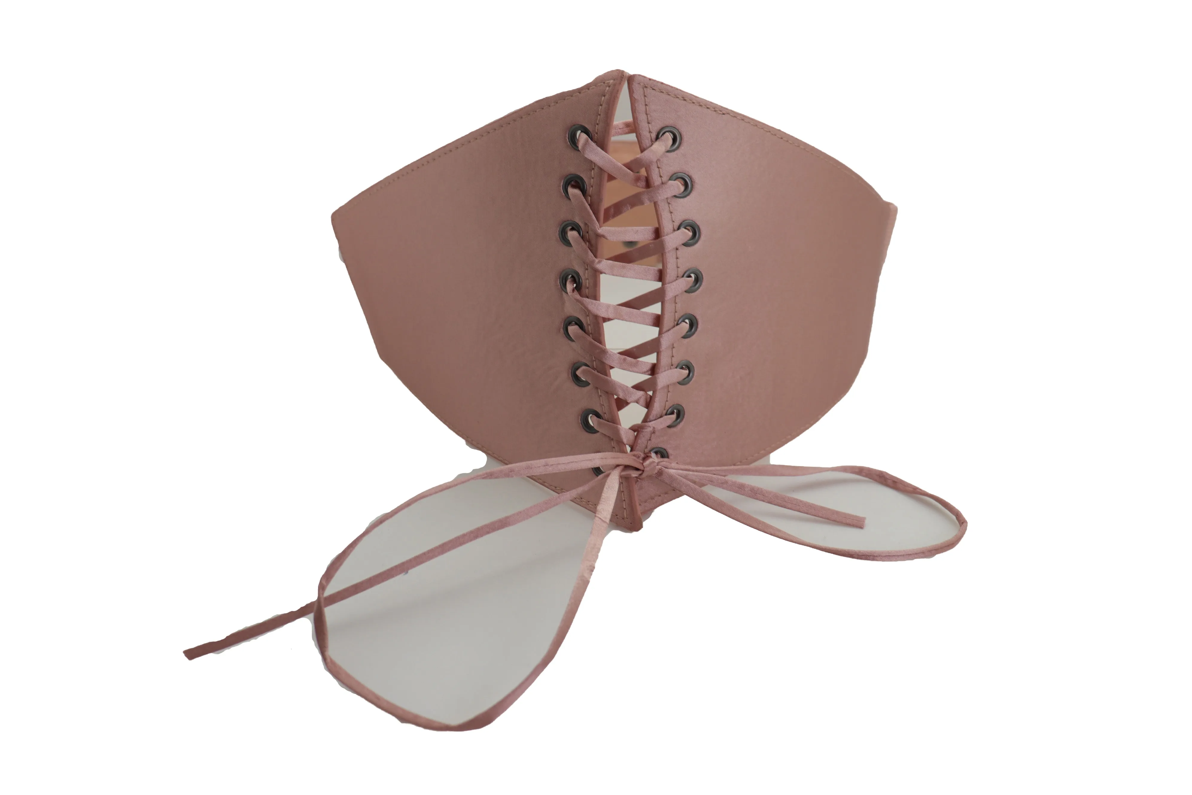 Salmon Pink Wide Faux Silk Fabric Elastic Band Corset Fashion Belt Fit S M
