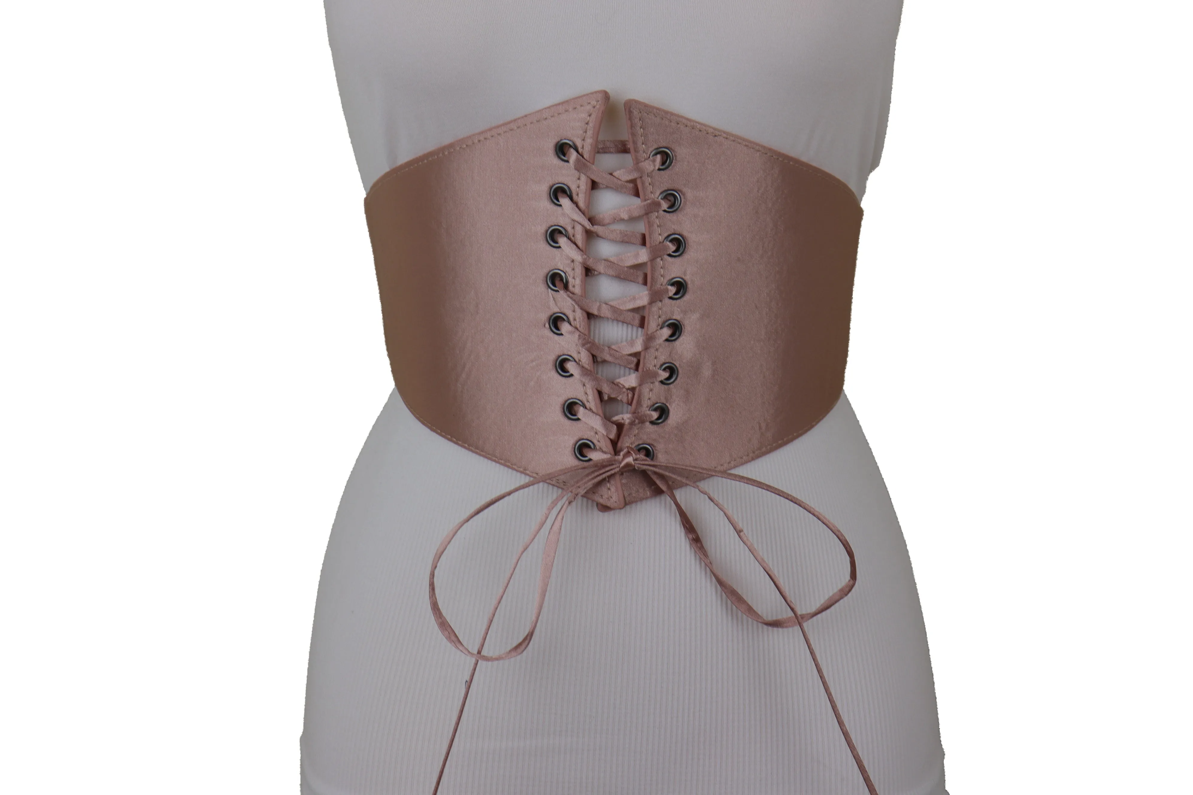 Salmon Pink Wide Faux Silk Fabric Elastic Band Corset Fashion Belt Fit S M