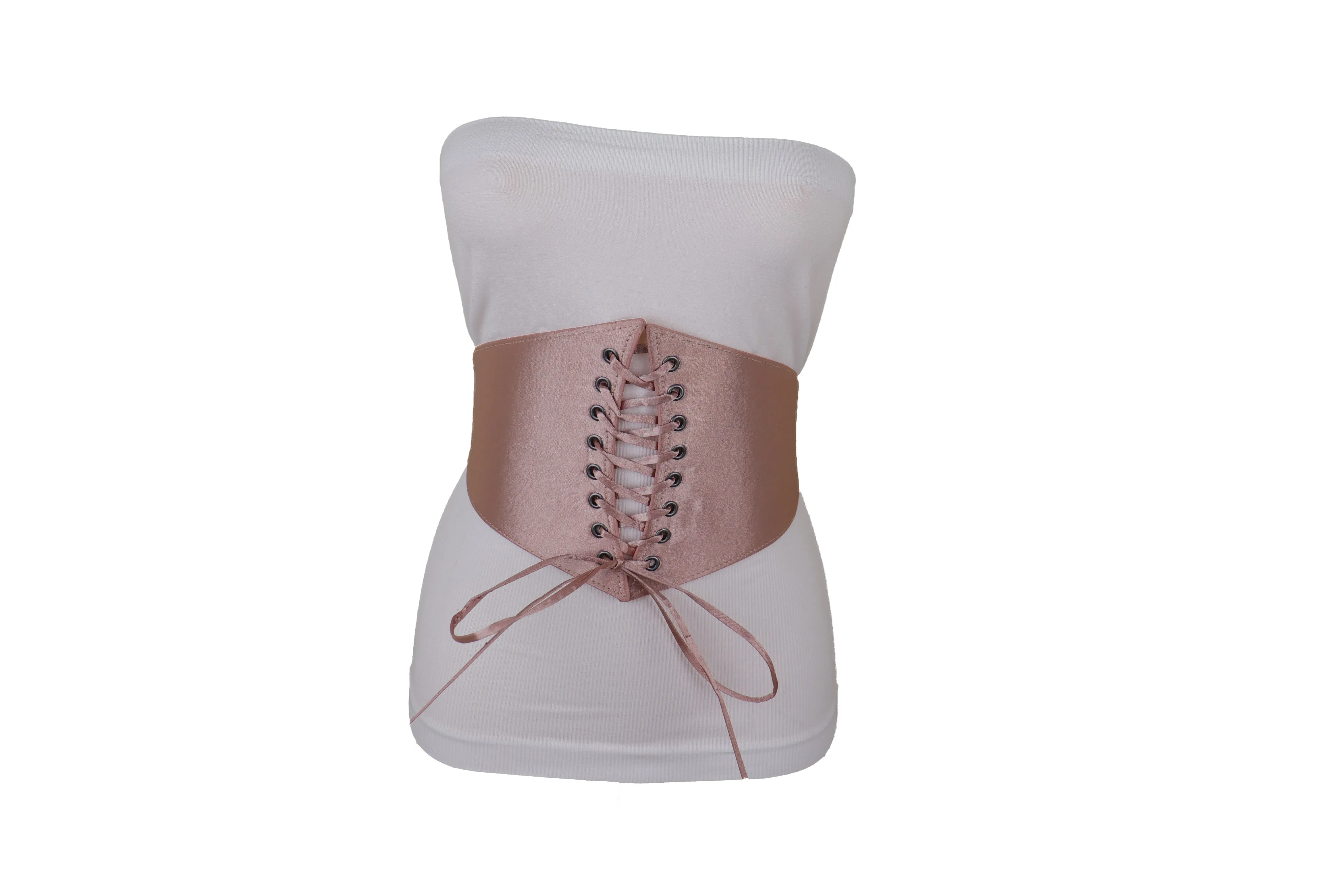 Salmon Pink Wide Faux Silk Fabric Elastic Band Corset Fashion Belt Fit S M