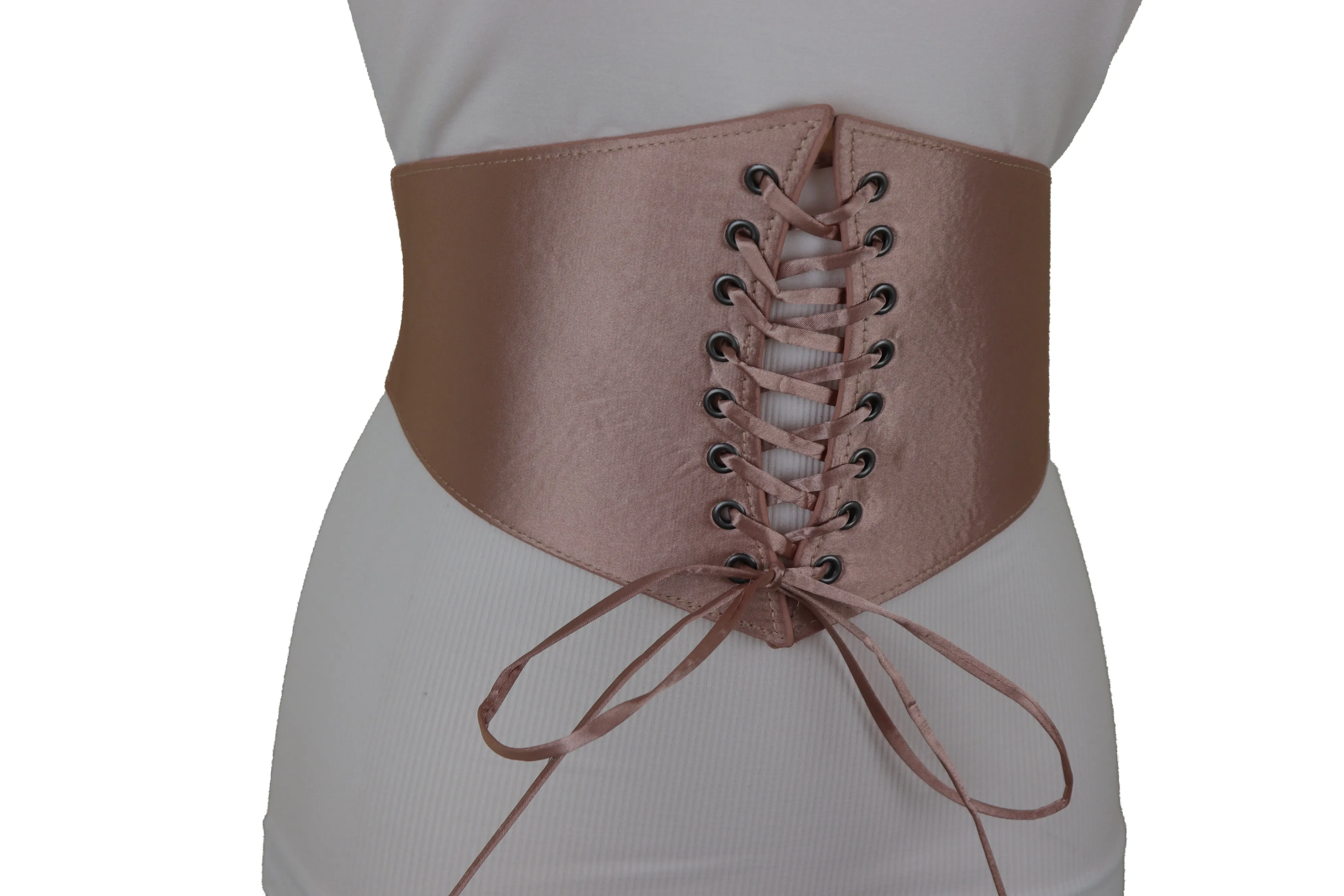Salmon Pink Wide Faux Silk Fabric Elastic Band Corset Fashion Belt Fit S M