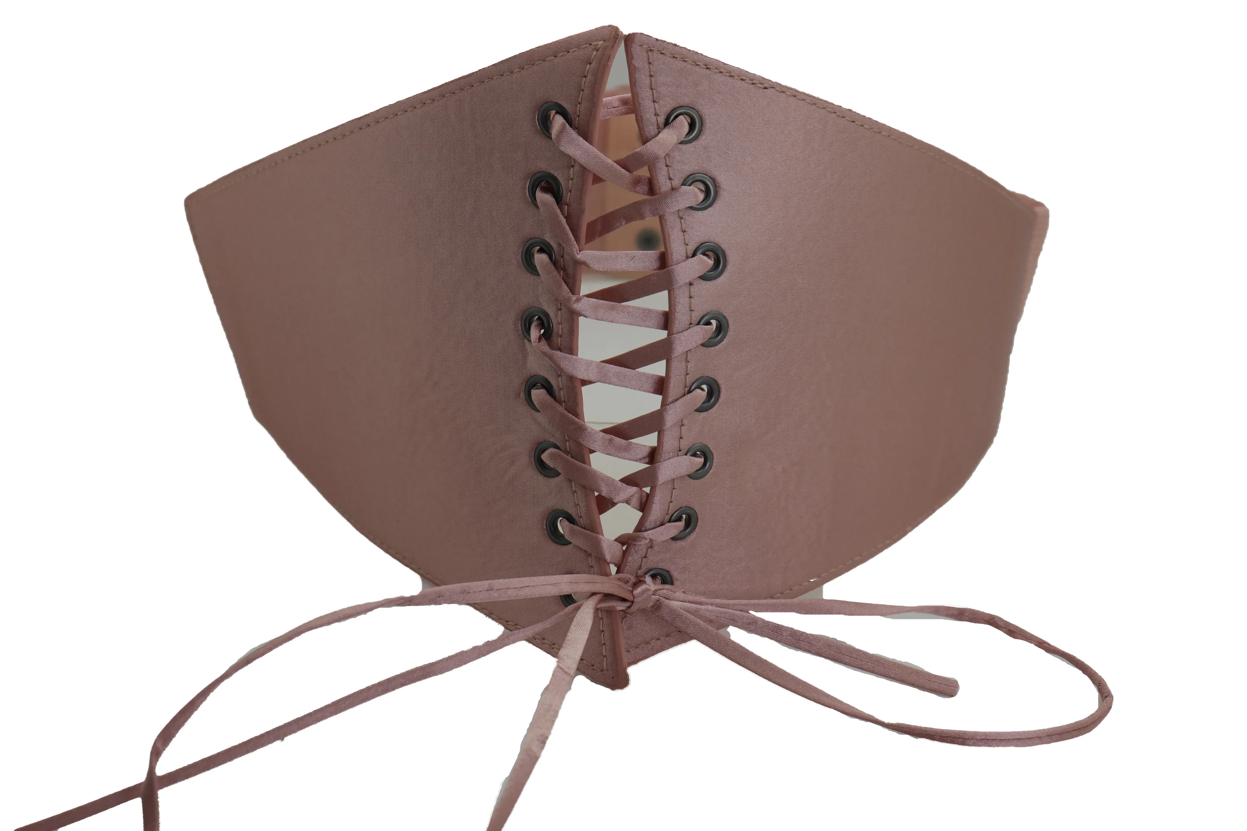 Salmon Pink Wide Faux Silk Fabric Elastic Band Corset Fashion Belt Fit S M