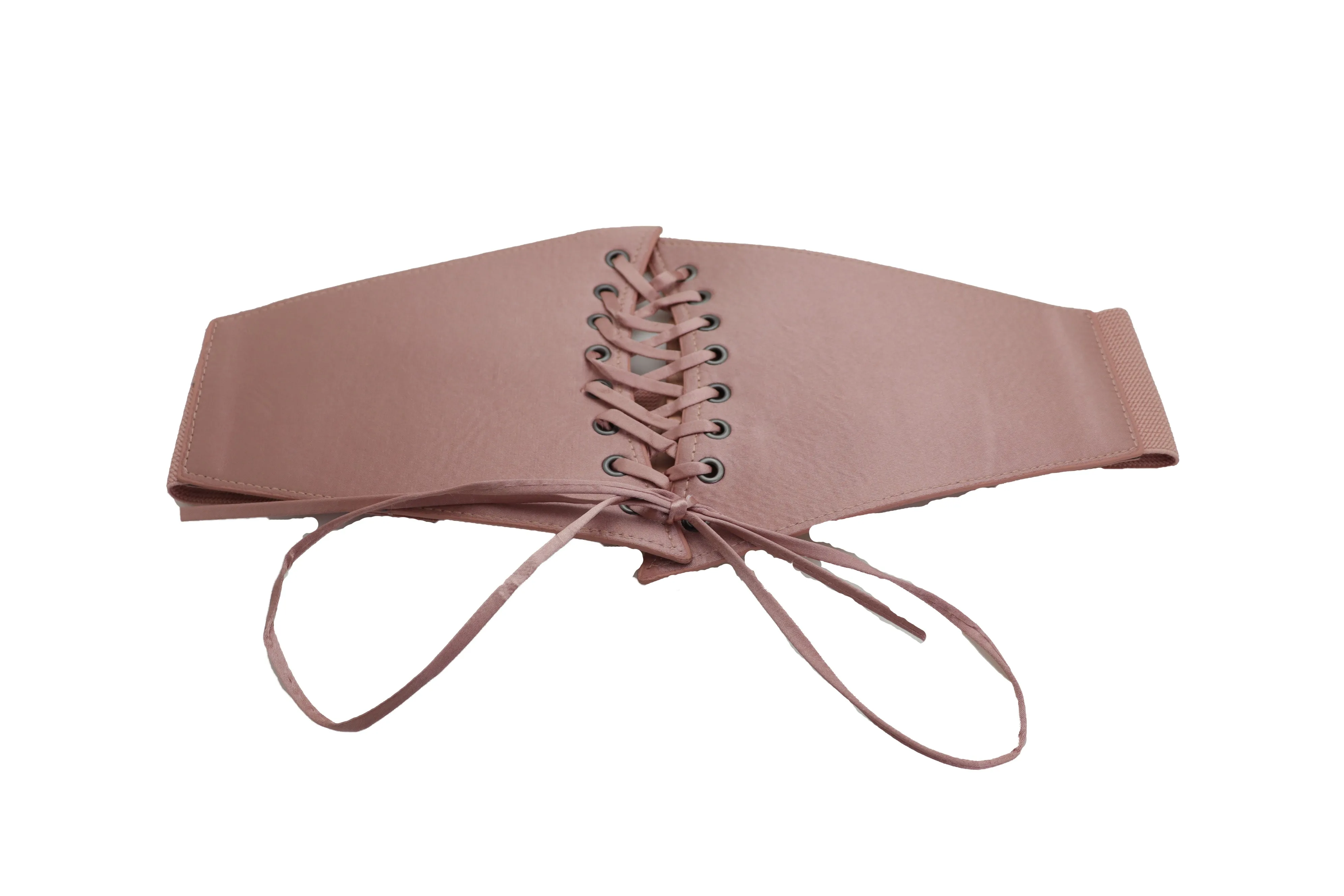 Salmon Pink Wide Faux Silk Fabric Elastic Band Corset Fashion Belt Fit S M