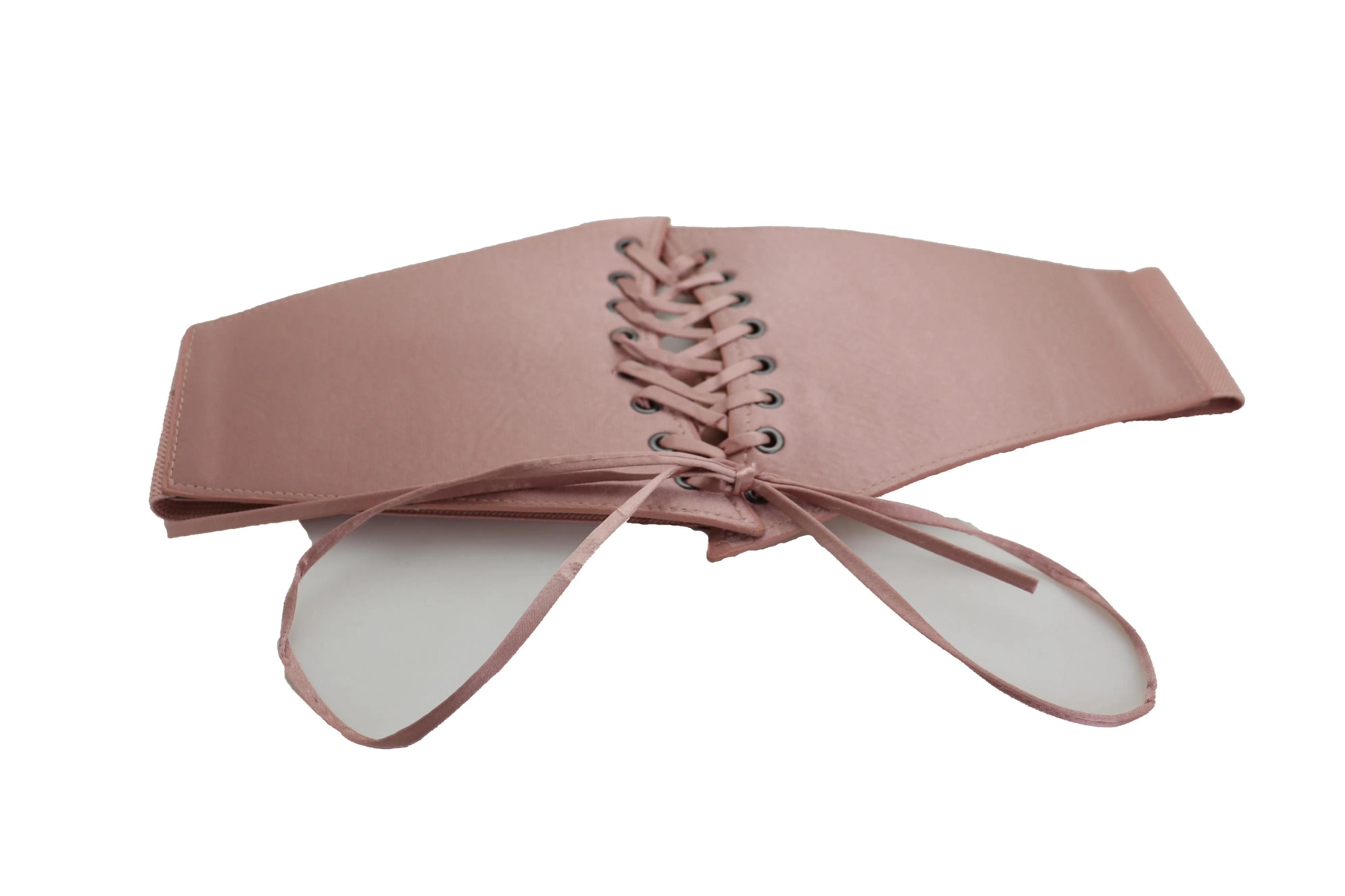 Salmon Pink Wide Faux Silk Fabric Elastic Band Corset Fashion Belt Fit S M