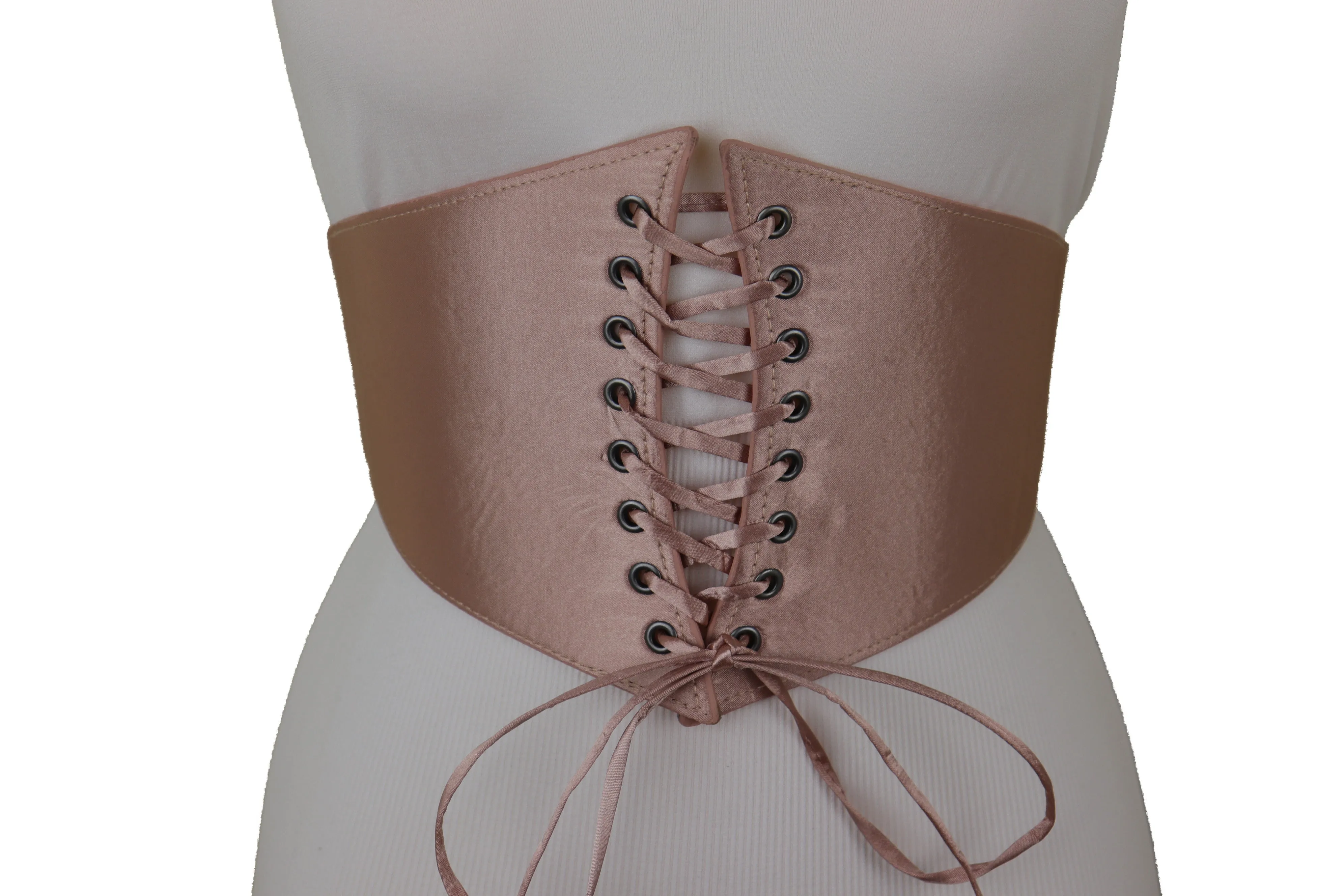 Salmon Pink Wide Faux Silk Fabric Elastic Band Corset Fashion Belt Fit S M